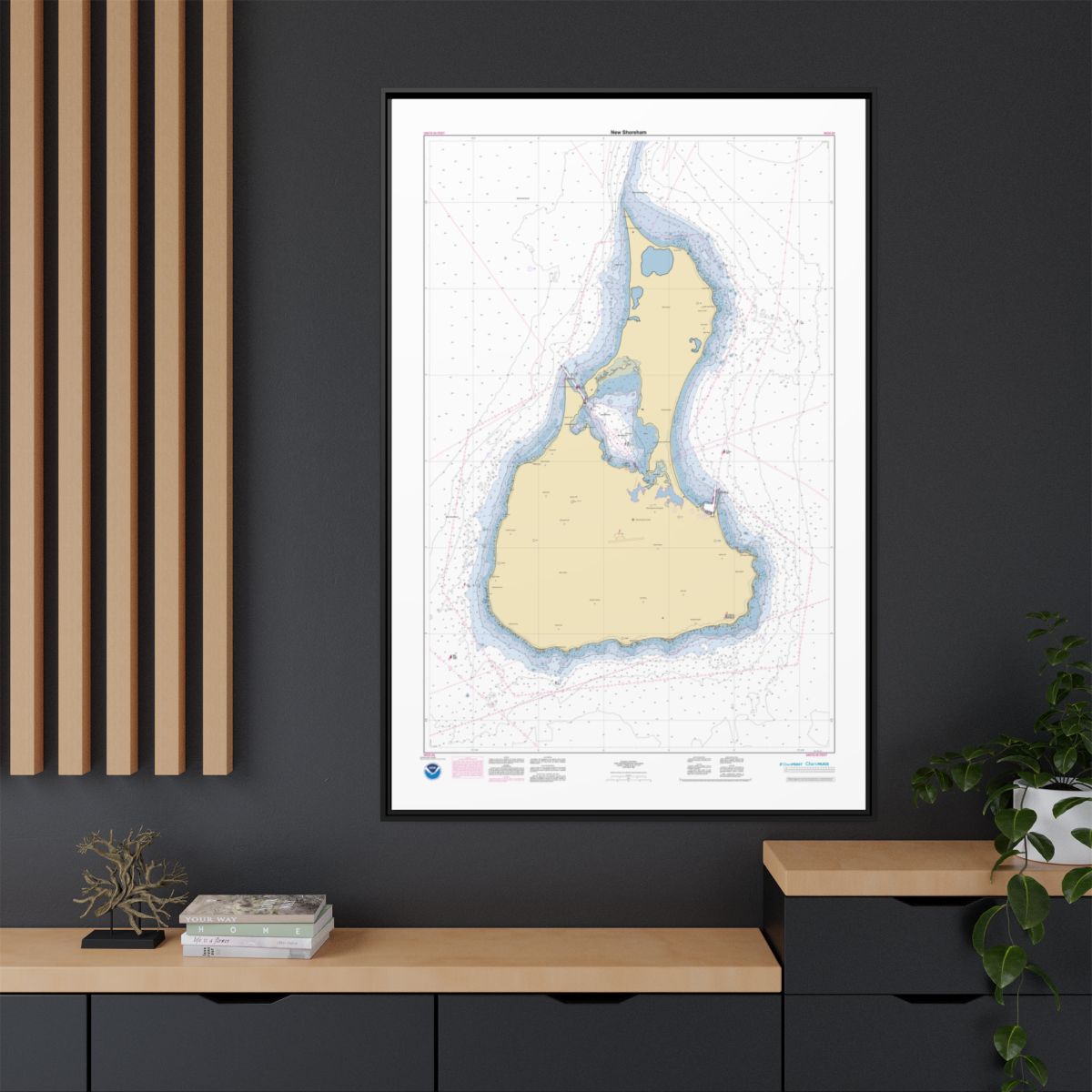 Canvas Framed Custom Chart of New Shoreham - NOAA Nautical Chart 36" x 56"