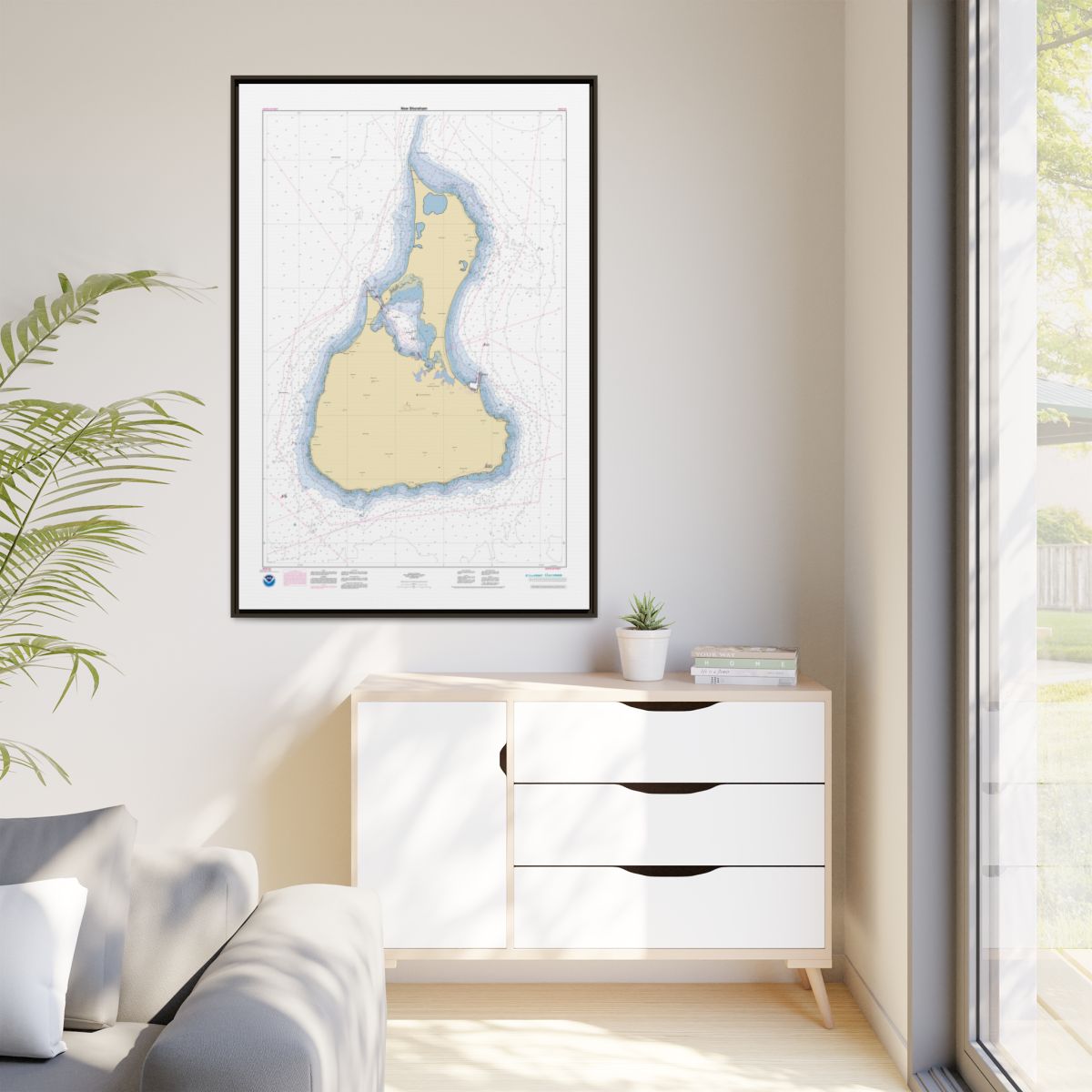 Canvas Framed Custom Chart of New Shoreham - NOAA Nautical Chart 36" x 56"