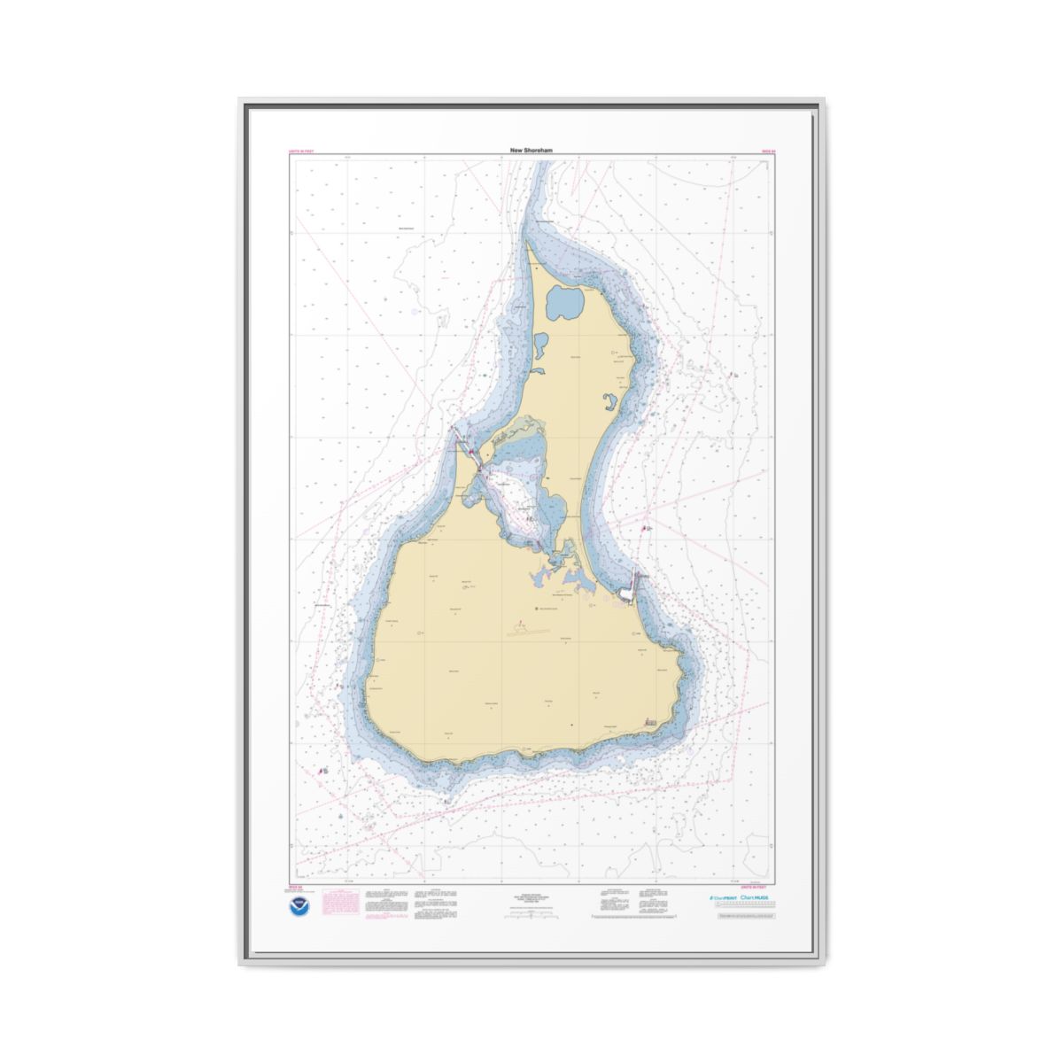 Canvas Framed Custom Chart of New Shoreham - NOAA Nautical Chart 36" x 56"