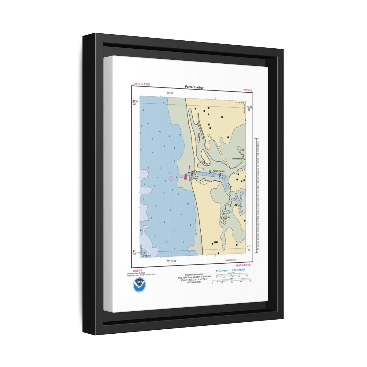 Canvas Framed Custom Chart of Pamet Harbor - NOAA Nautical Chart 8.5" x 11"