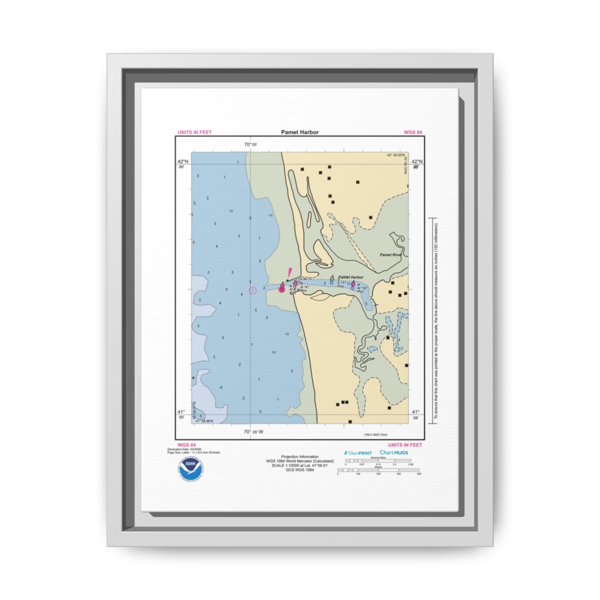 Canvas Framed Custom Chart of Pamet Harbor - NOAA Nautical Chart 8.5" x 11"