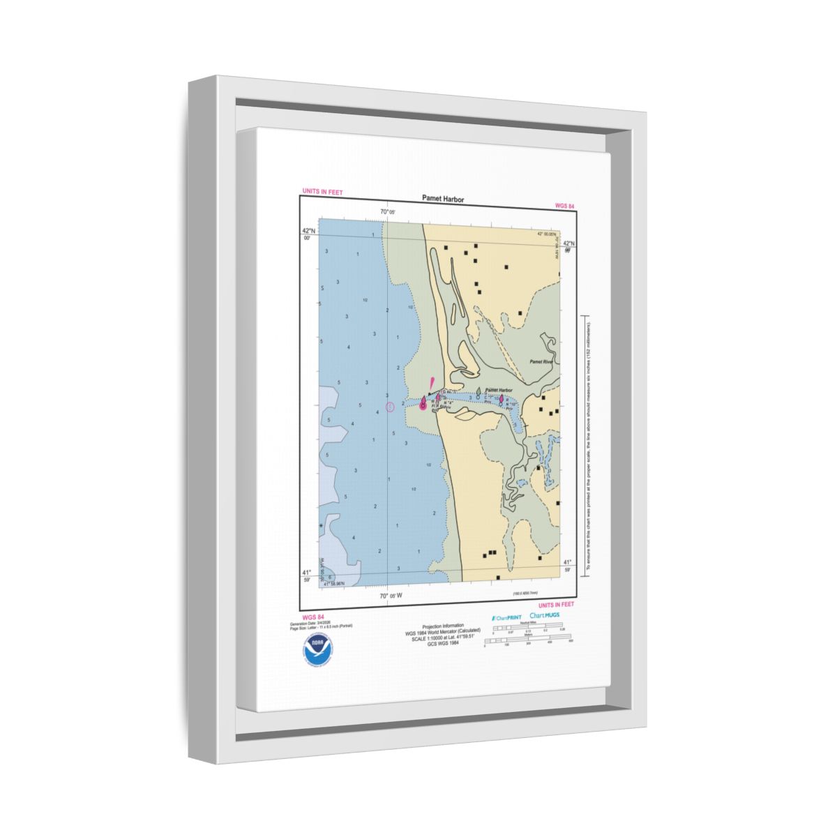 Canvas Framed Custom Chart of Pamet Harbor - NOAA Nautical Chart 8.5" x 11"