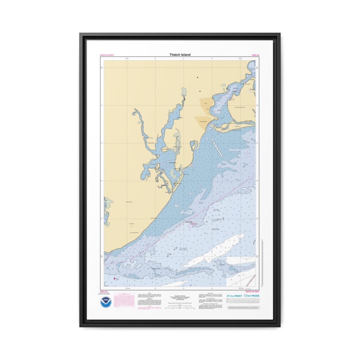 Canvas Framed Custom Chart of Thatch Island - NOAA Nautical Chart 22" x 34"