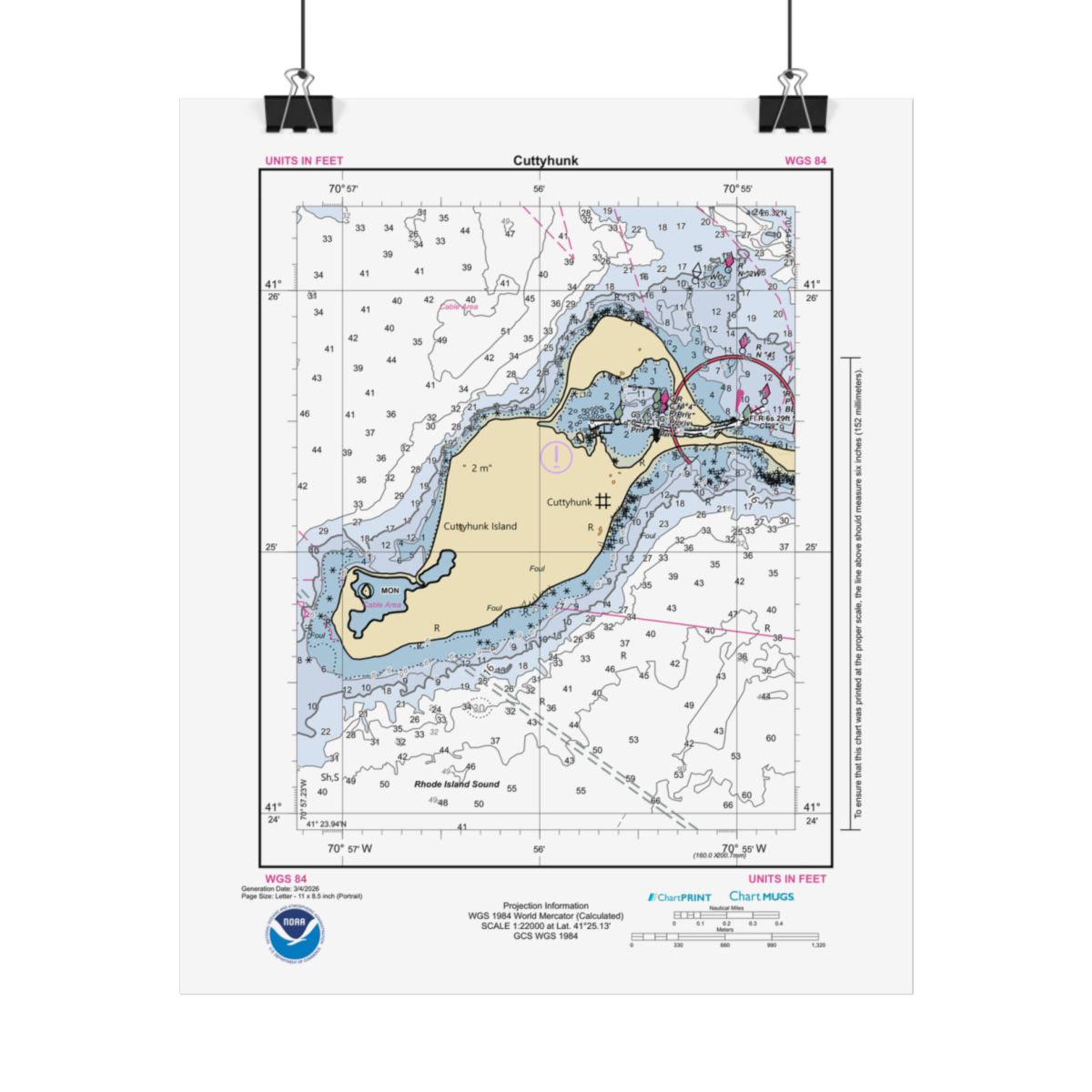 Custom Chart of Cuttyhunk - NOAA Nautical Chart 8.5" x 11"