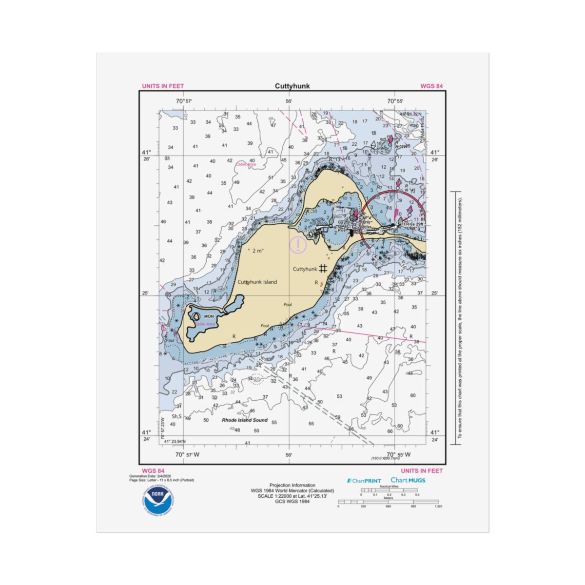 Custom Chart of Cuttyhunk - NOAA Nautical Chart 8.5" x 11"