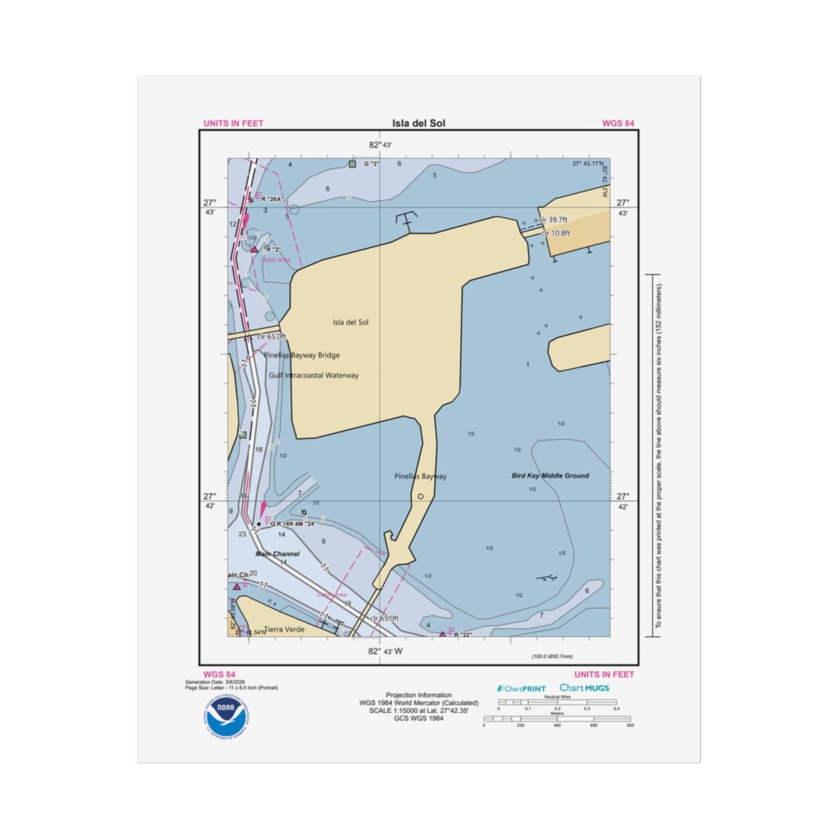 Custom Chart of Isla del Sol - NOAA Nautical Chart 8.5" x 11"