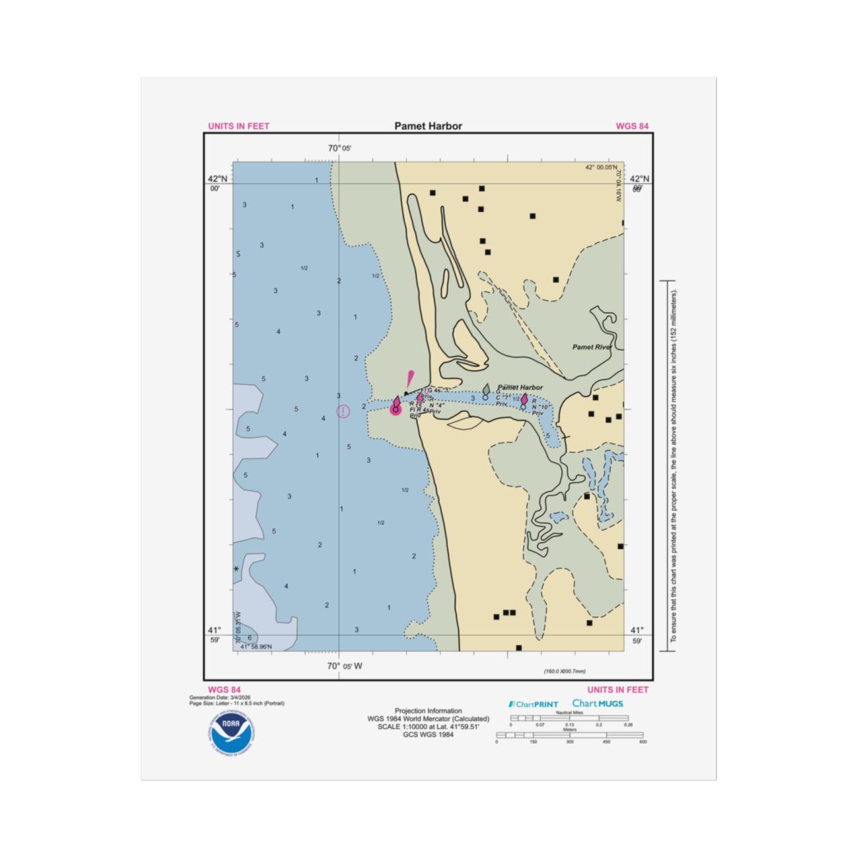 Custom Chart of Pamet Harbor - NOAA Nautical Chart 8.5" x 11"
