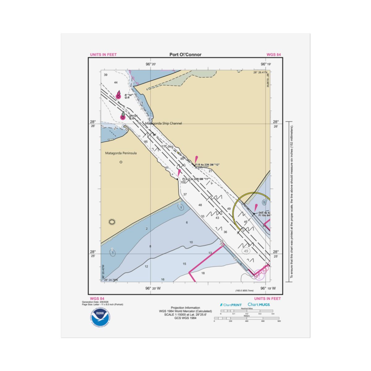 Custom Chart of Port O'Connor - NOAA Nautical Chart 8.5" x 11"