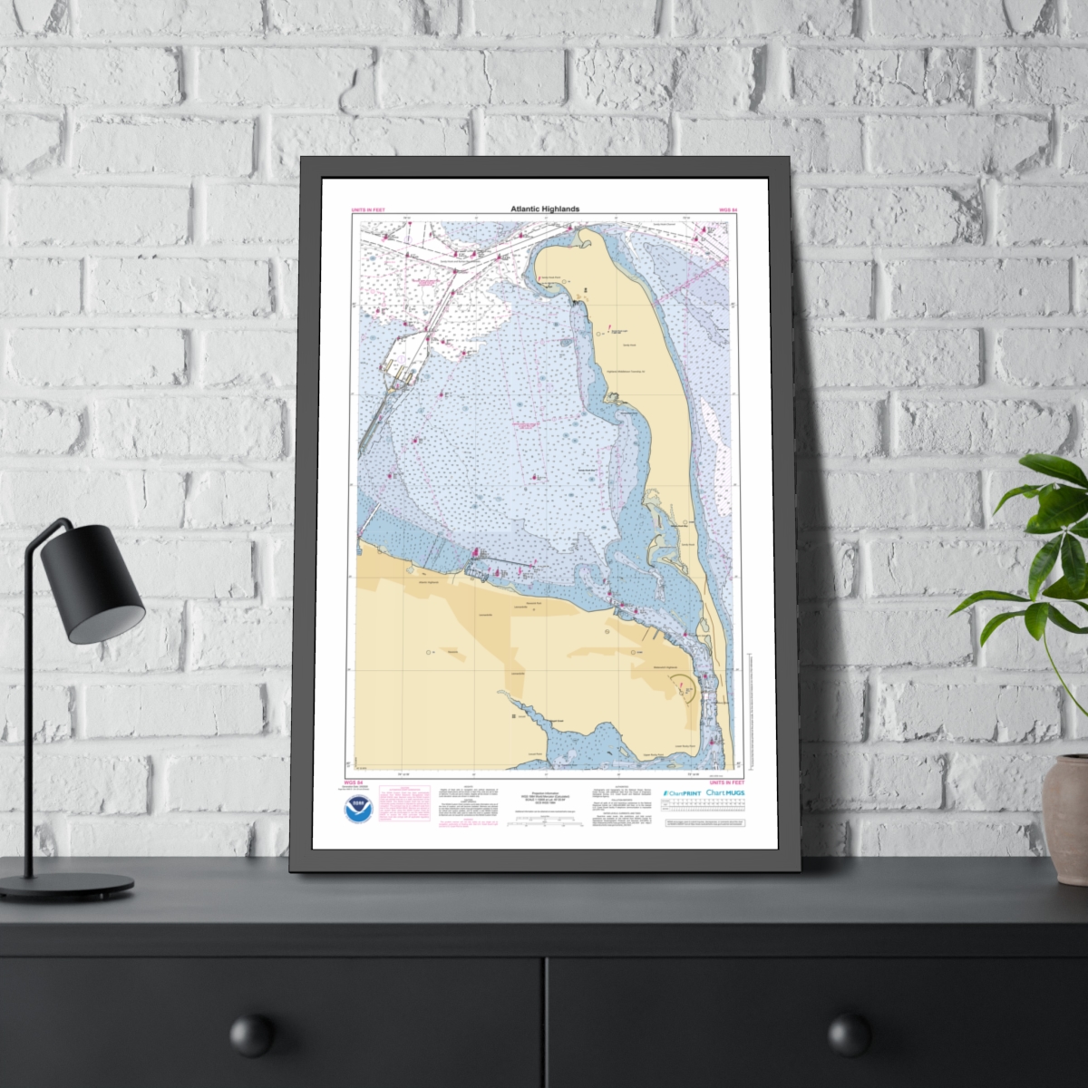 Framed Custom Chart of Atlantic Highlands - NOAA Nautical Chart 22" x 34"
