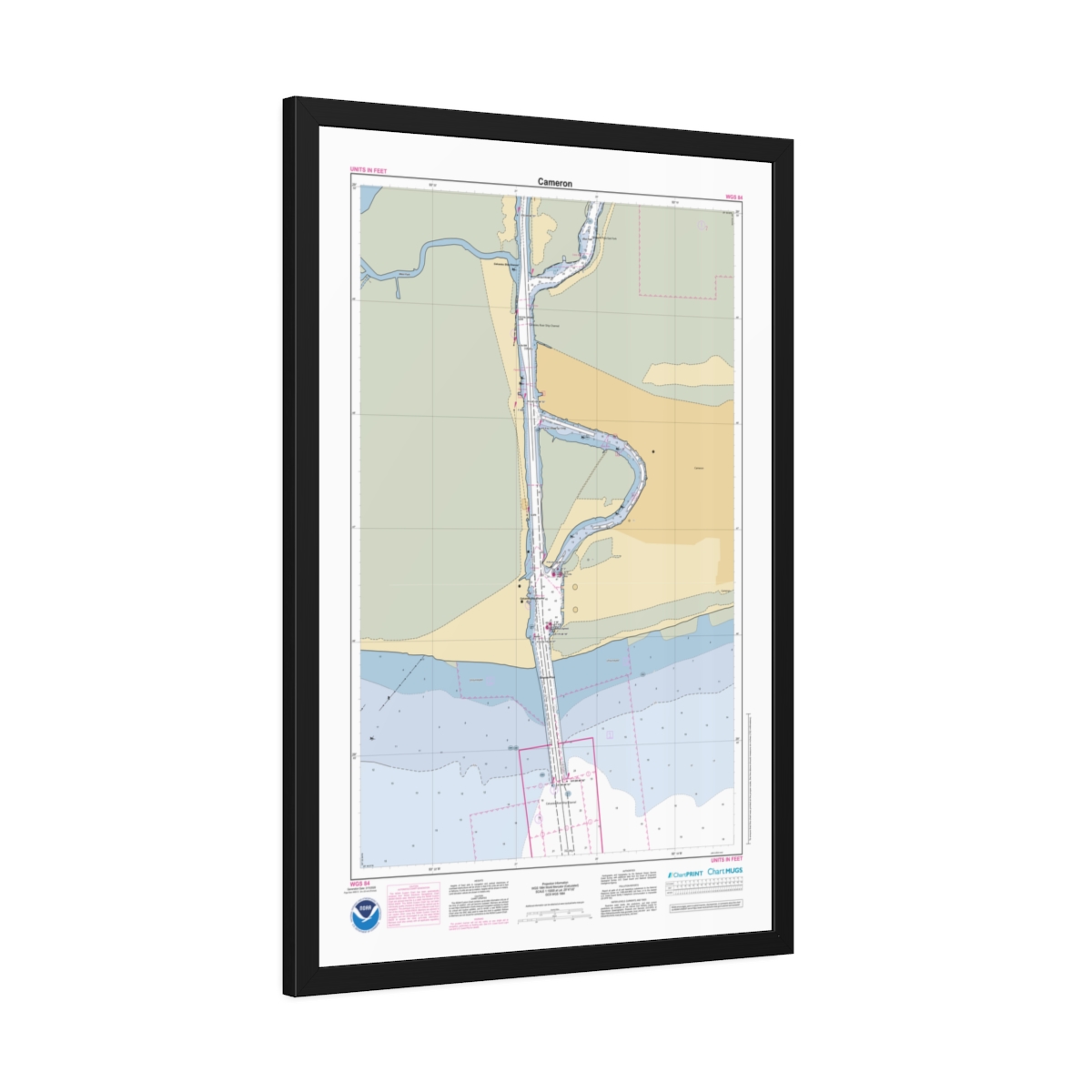 Framed Custom Chart of Cameron - NOAA Nautical Chart 22" x 34"