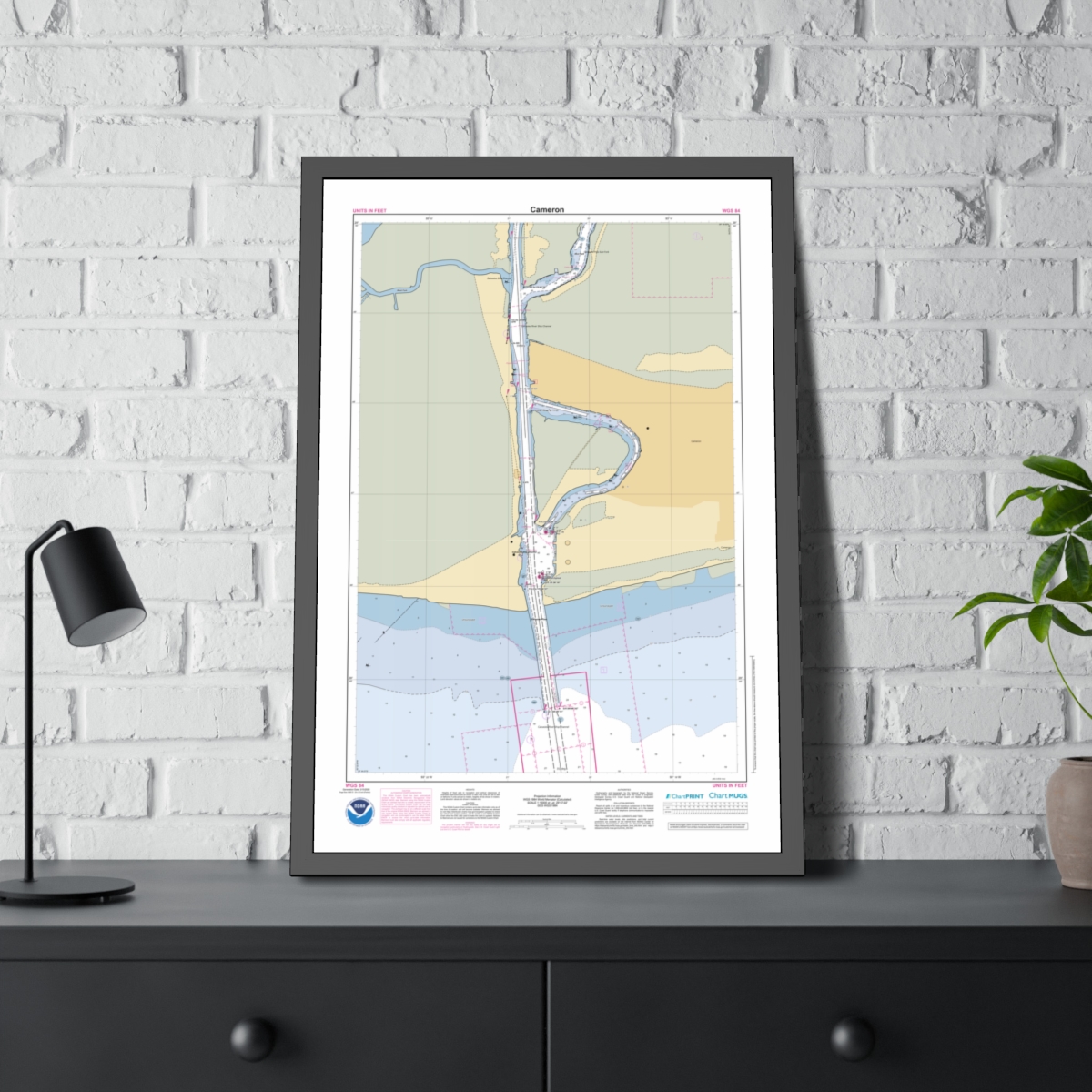 Framed Custom Chart of Cameron - NOAA Nautical Chart 22" x 34"