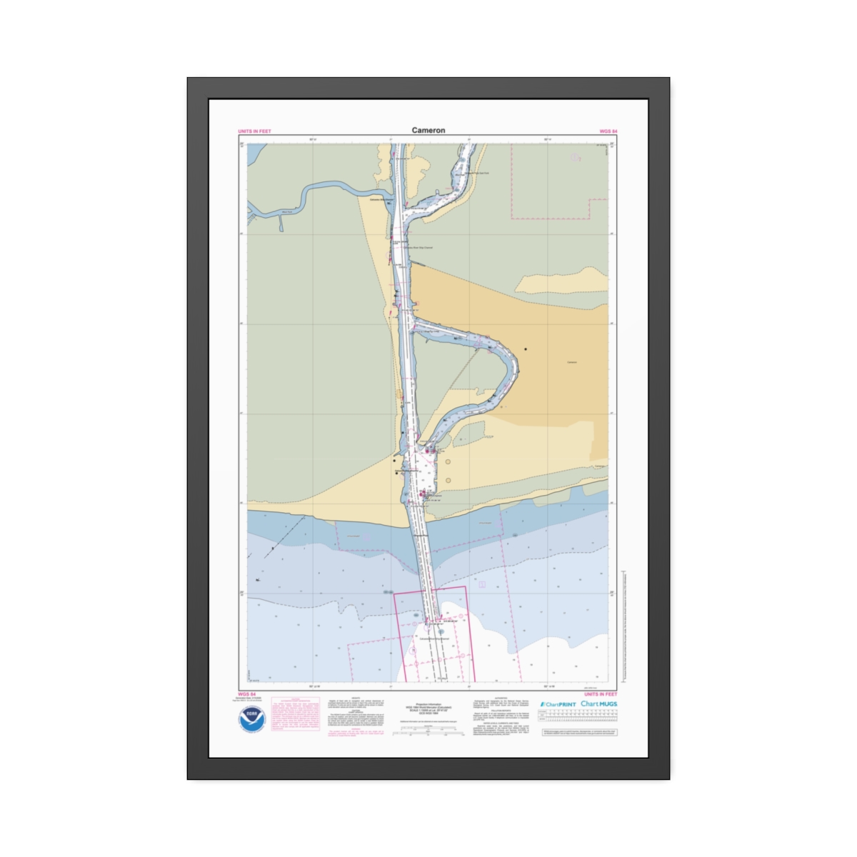 Framed Custom Chart of Cameron - NOAA Nautical Chart 22" x 34"