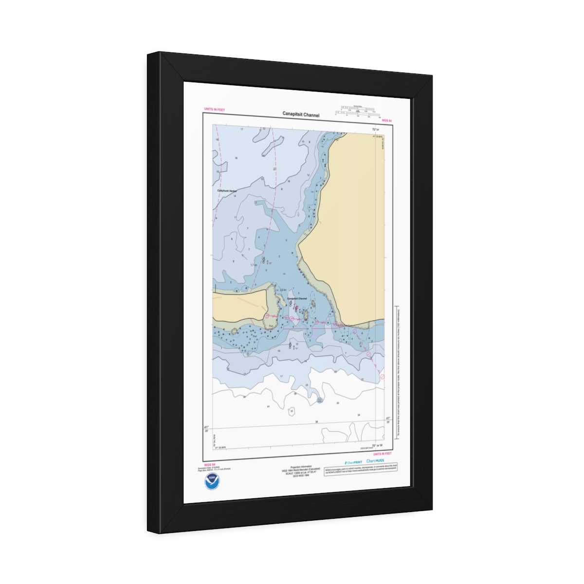 Framed Custom Chart of Canapitsit Channel - NOAA Nautical Chart 11" x 17"