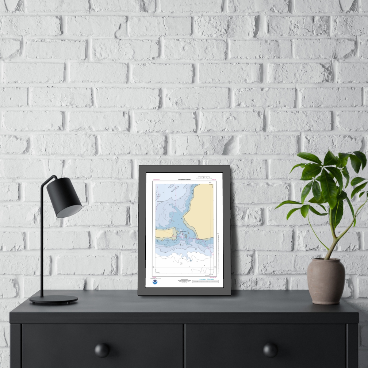 Framed Custom Chart of Canapitsit Channel - NOAA Nautical Chart 11" x 17"