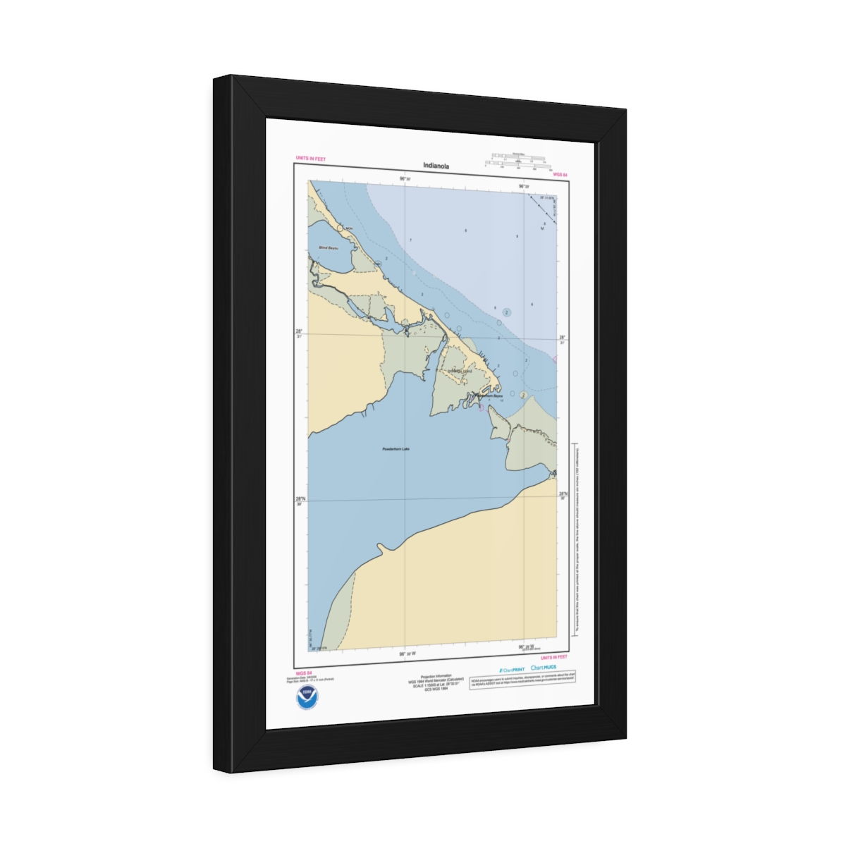 Framed Custom Chart of Indianola - NOAA Nautical Chart 11" x 17"