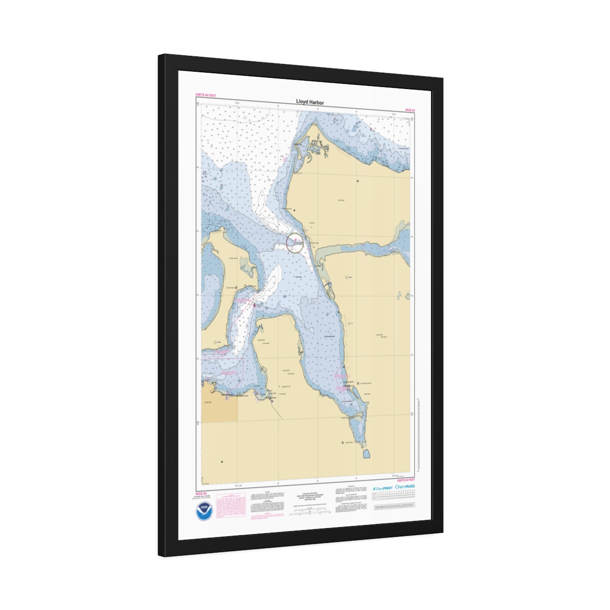 Framed Custom Chart of Lloyd Harbor - NOAA Nautical Chart 22" x 34"