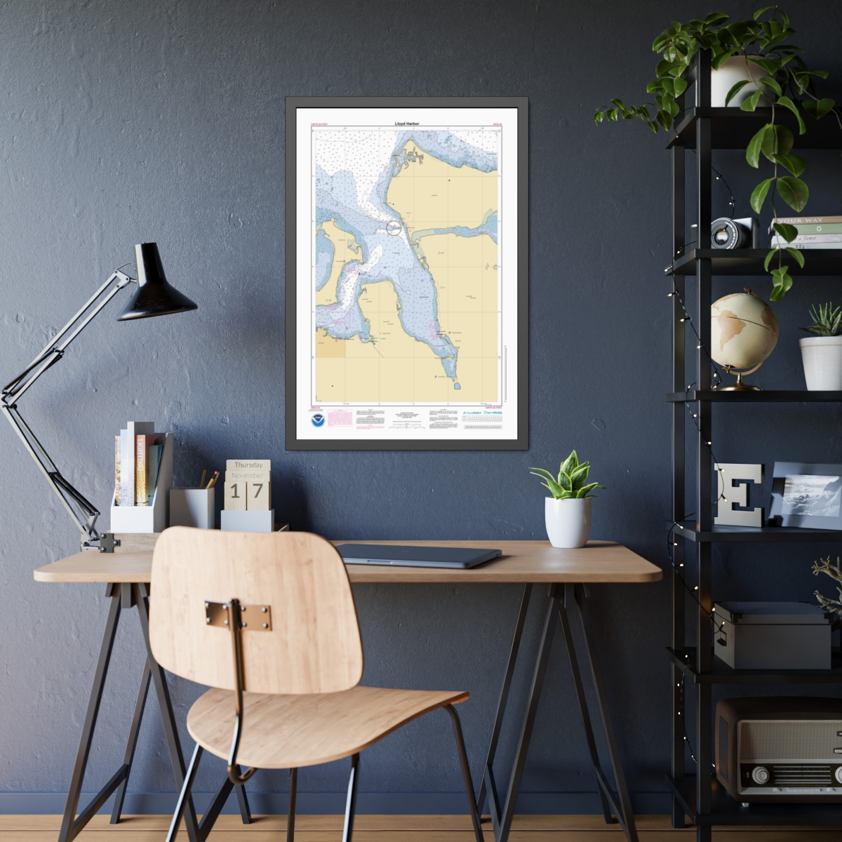 Framed Custom Chart of Lloyd Harbor - NOAA Nautical Chart 22" x 34"