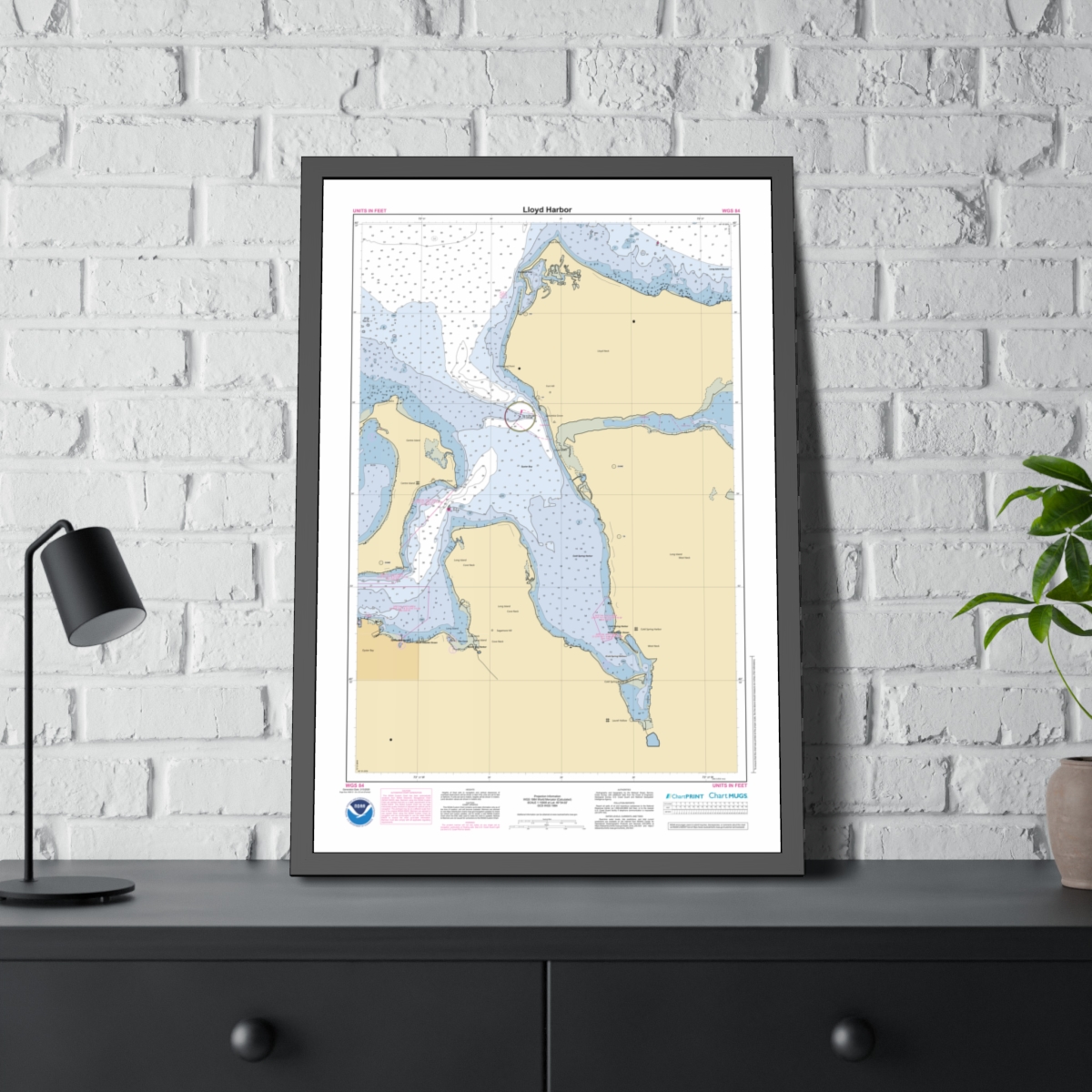 Framed Custom Chart of Lloyd Harbor - NOAA Nautical Chart 22" x 34"