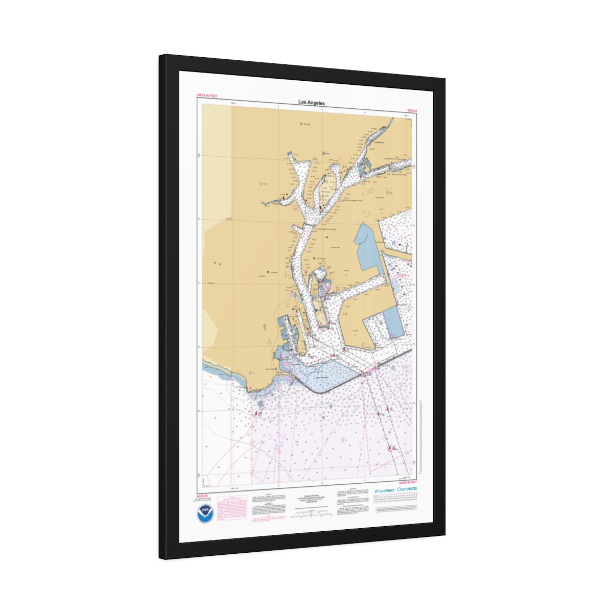 Framed Custom Chart of Los Angeles - NOAA Nautical Chart 22" x 34"