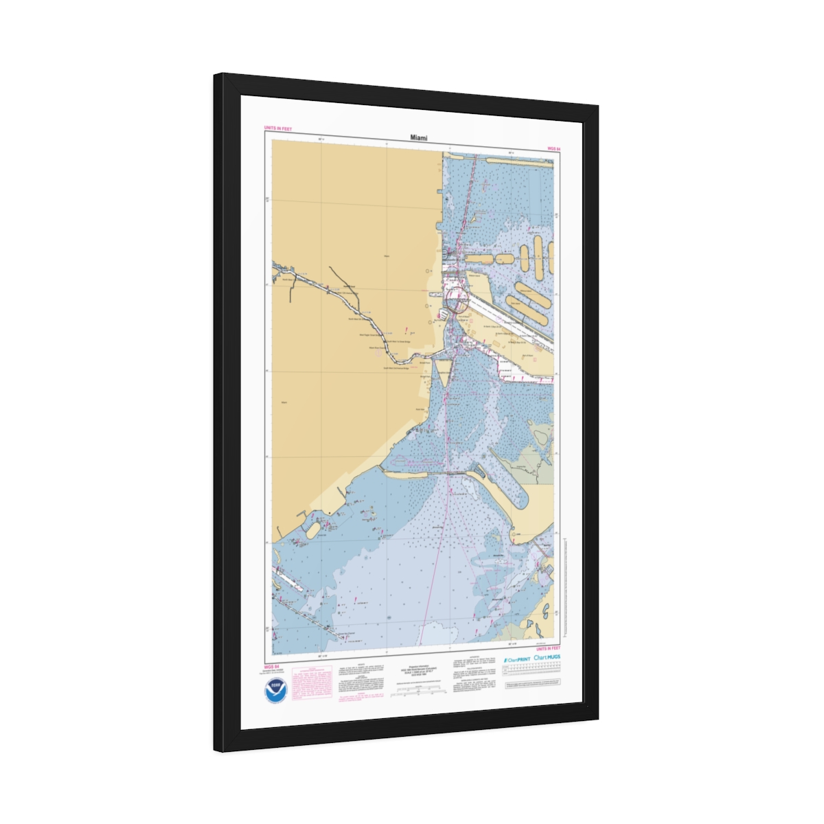 Framed Custom Chart of Miami - NOAA Nautical Chart 22" x 34"