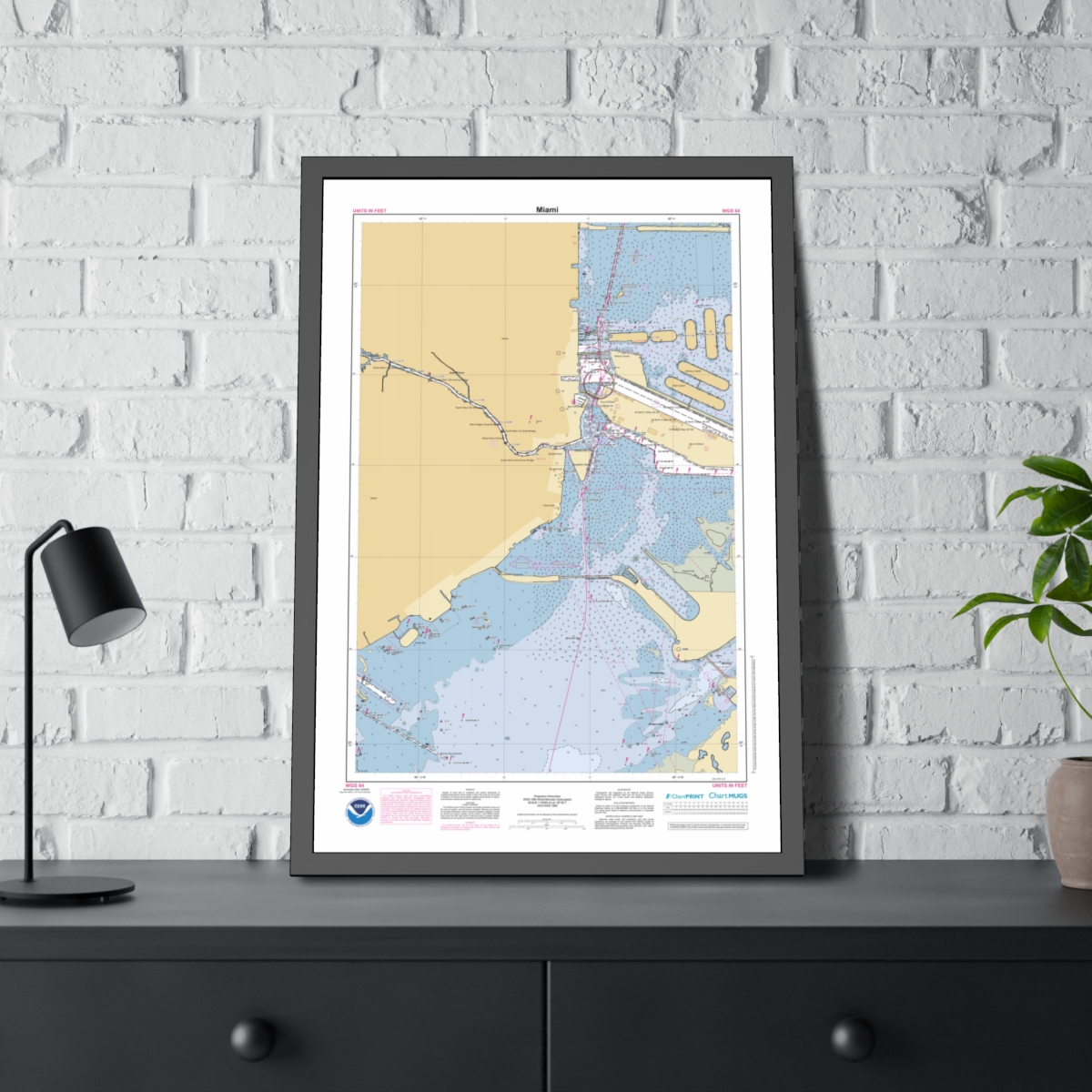 Framed Custom Chart of Miami - NOAA Nautical Chart 22" x 34"