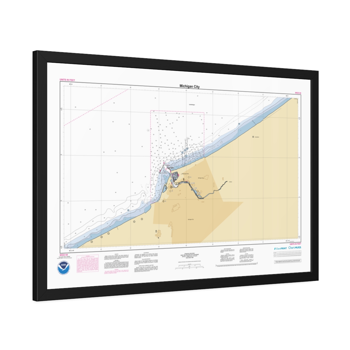 Framed Custom Chart of Michigan City - NOAA Nautical Chart 34" x 22"