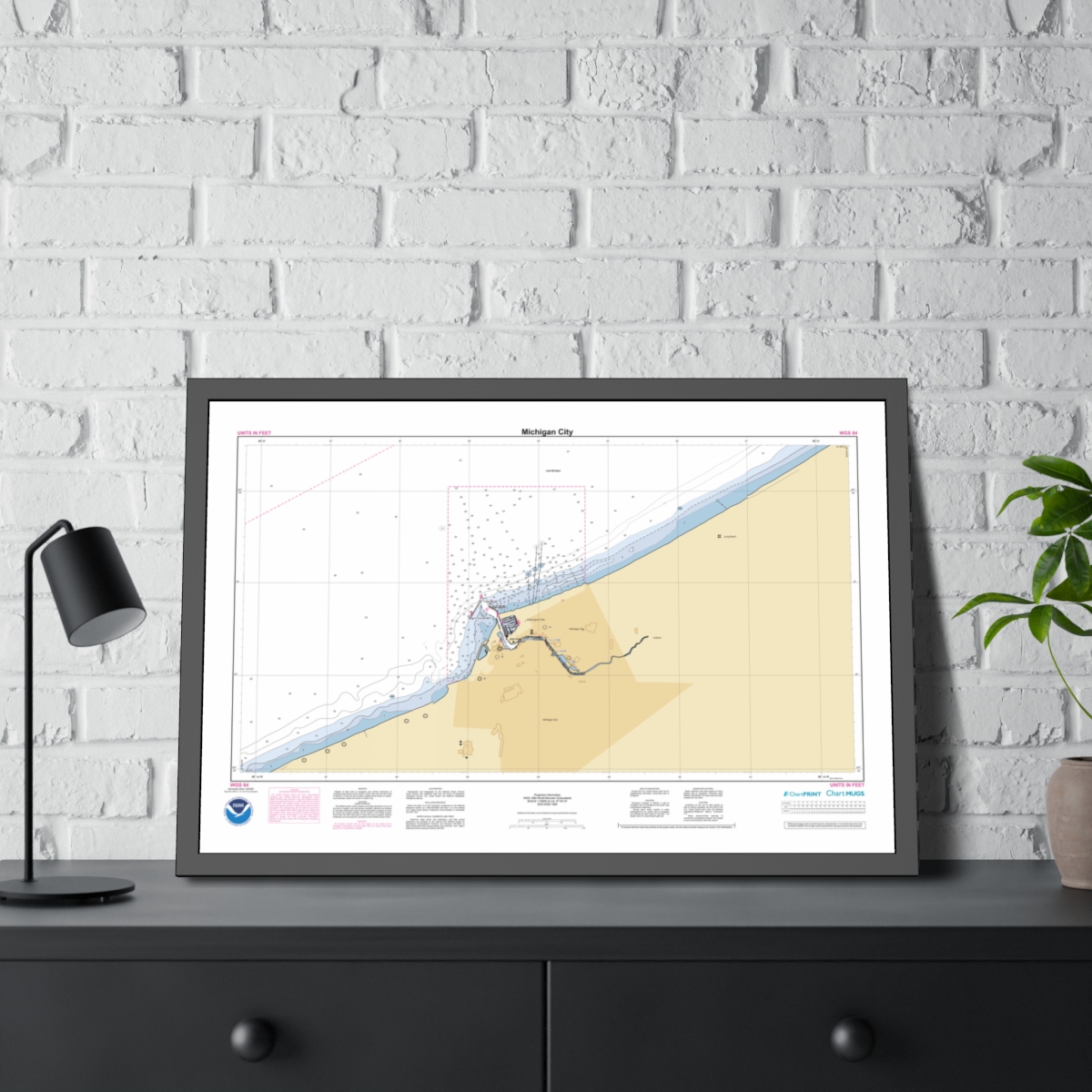 Framed Custom Chart of Michigan City - NOAA Nautical Chart 34" x 22"