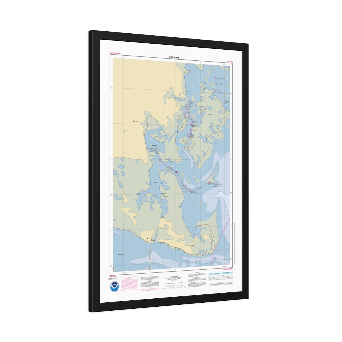 Framed Custom Chart of Panacea - NOAA Nautical Chart 22" x 34"