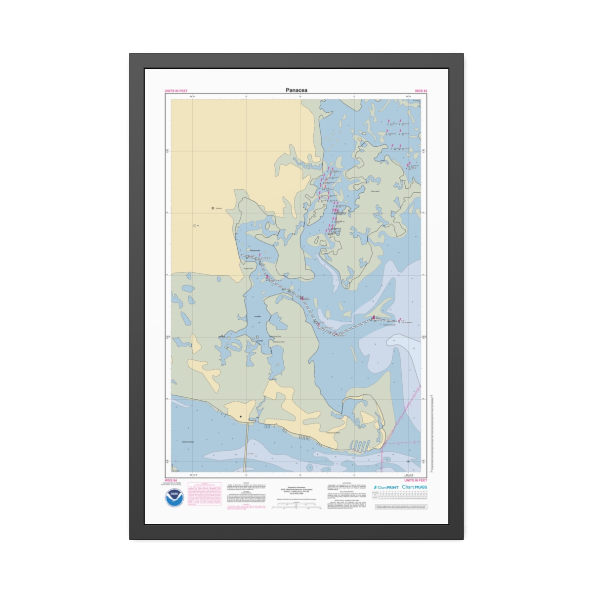 Framed Custom Chart of Panacea - NOAA Nautical Chart 22" x 34"