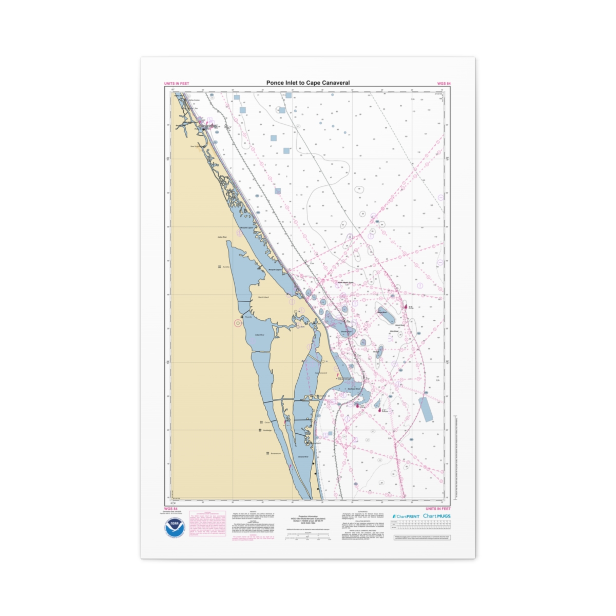Canvas Custom Chart of Ponce Inlet to Cape Canaveral - NOAA Nautical Chart 24" x 36" (Vertical)