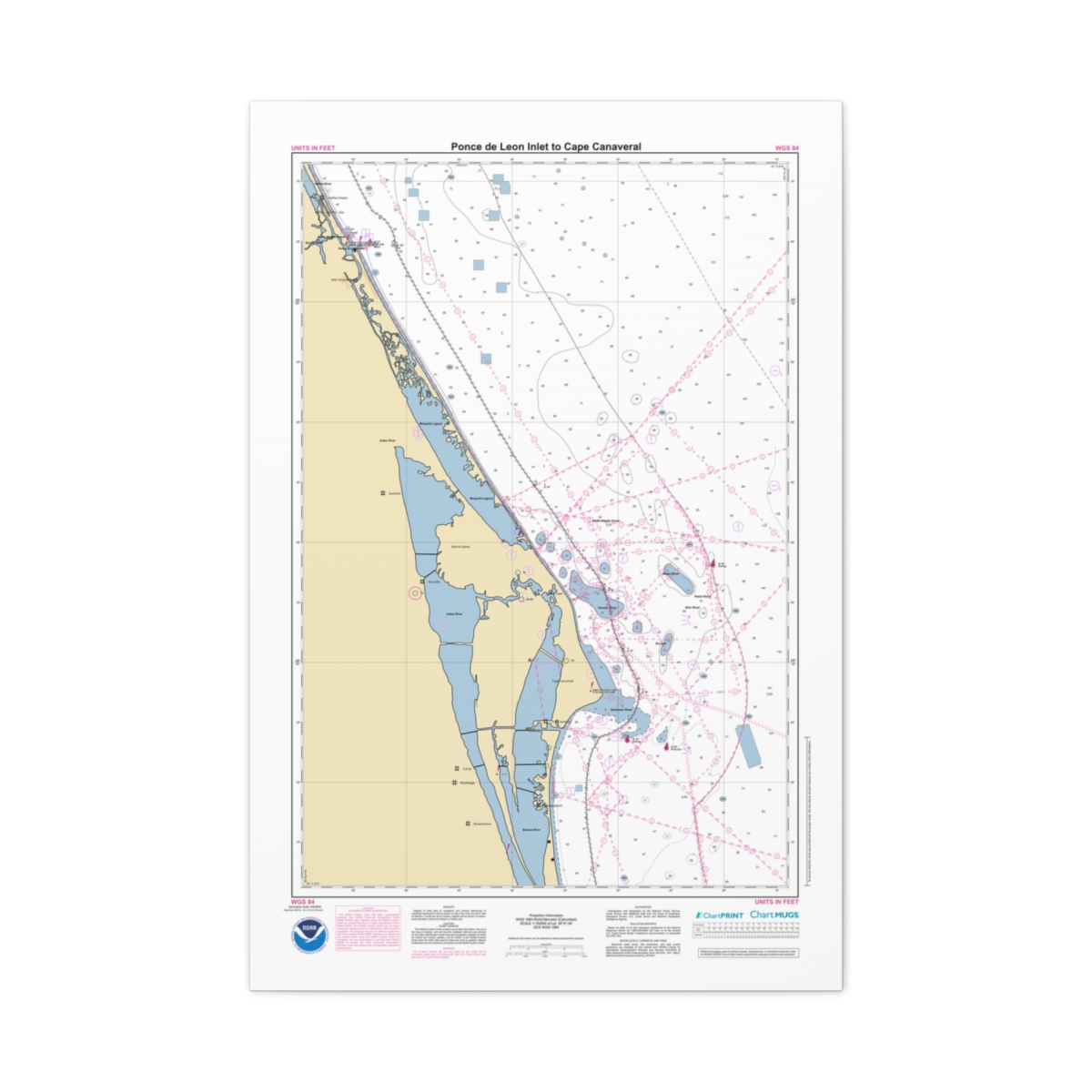 Canvas Custom Chart of Ponce de Leon Inlet to Cape Canaveral - NOAA Nautical Chart 24" x 36" (Vertical)