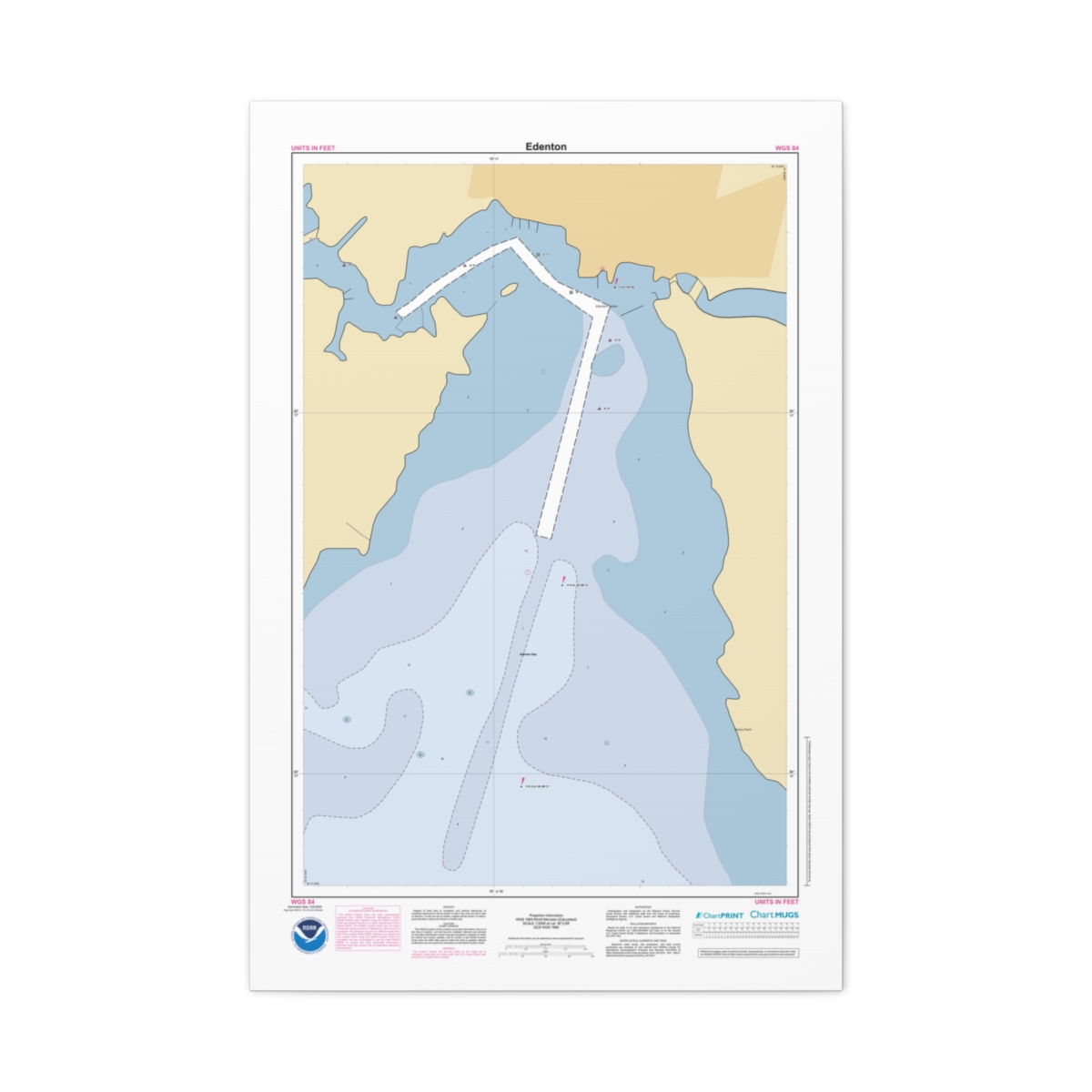Canvas Custom Chart of Edenton - NOAA Nautical Chart 24" x 36" (Vertical)