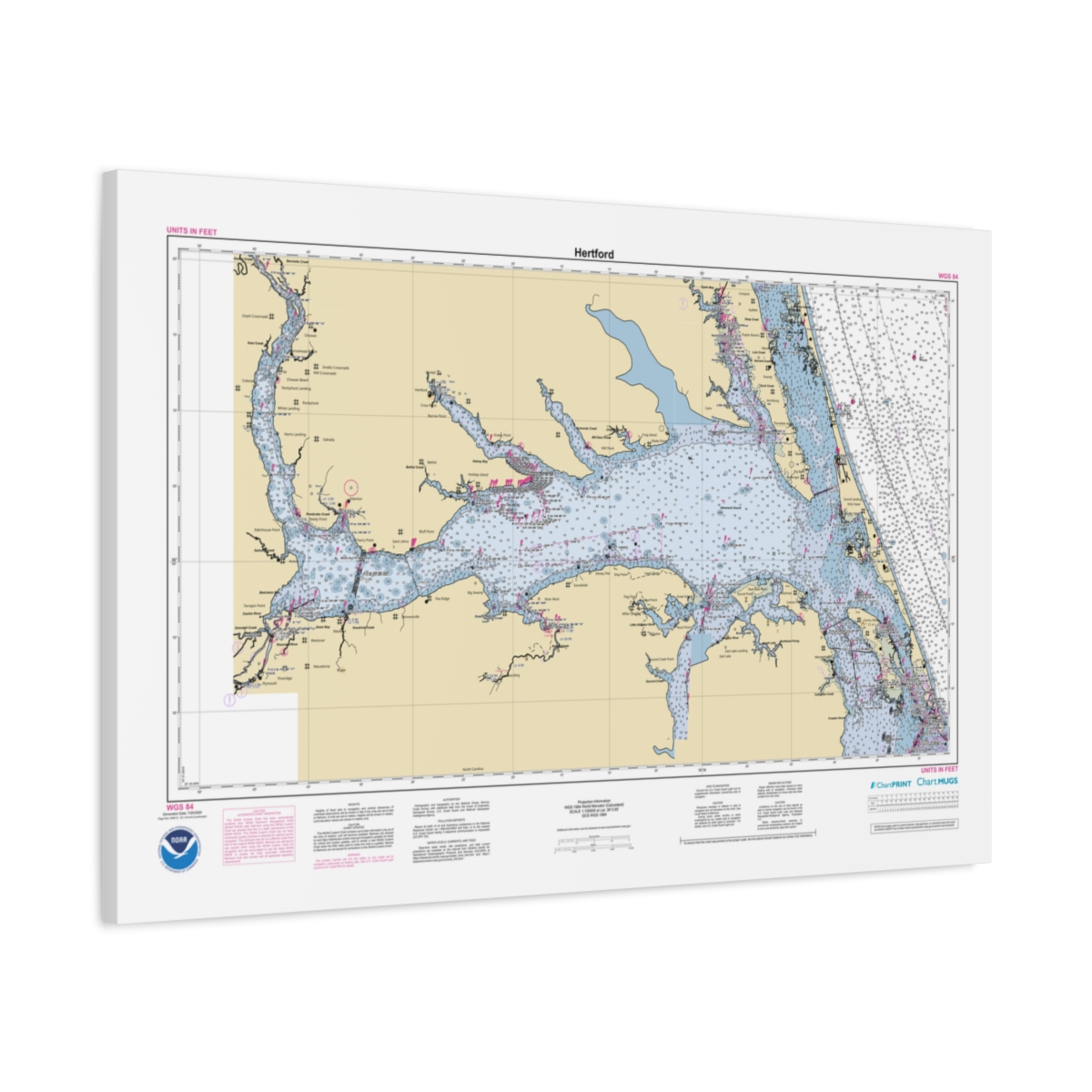 Canvas Custom Chart of Hertford - NOAA Nautical Chart 34" x 22"