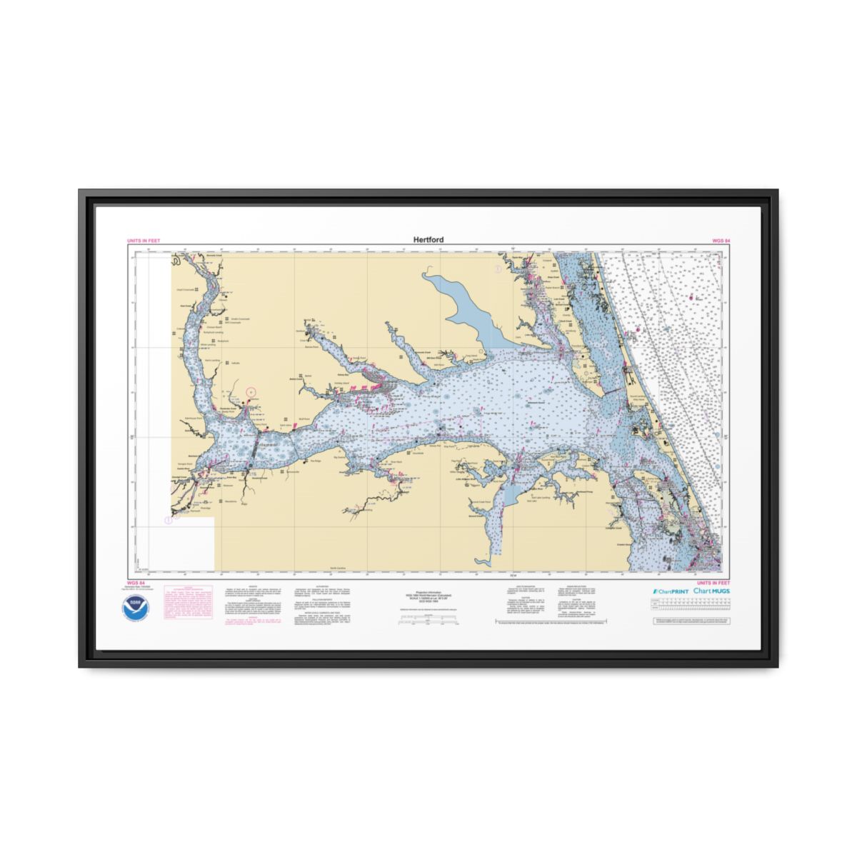Canvas Framed Custom Chart of Hertford - NOAA Nautical Chart 34" x 22"