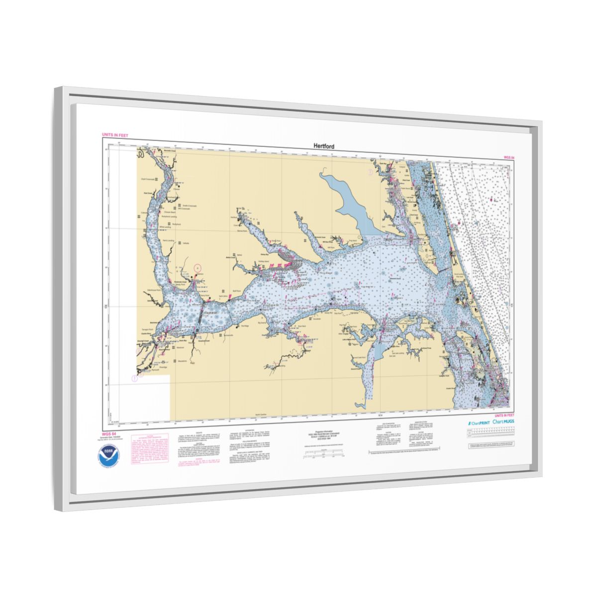 Canvas Framed Custom Chart of Hertford - NOAA Nautical Chart 34" x 22"