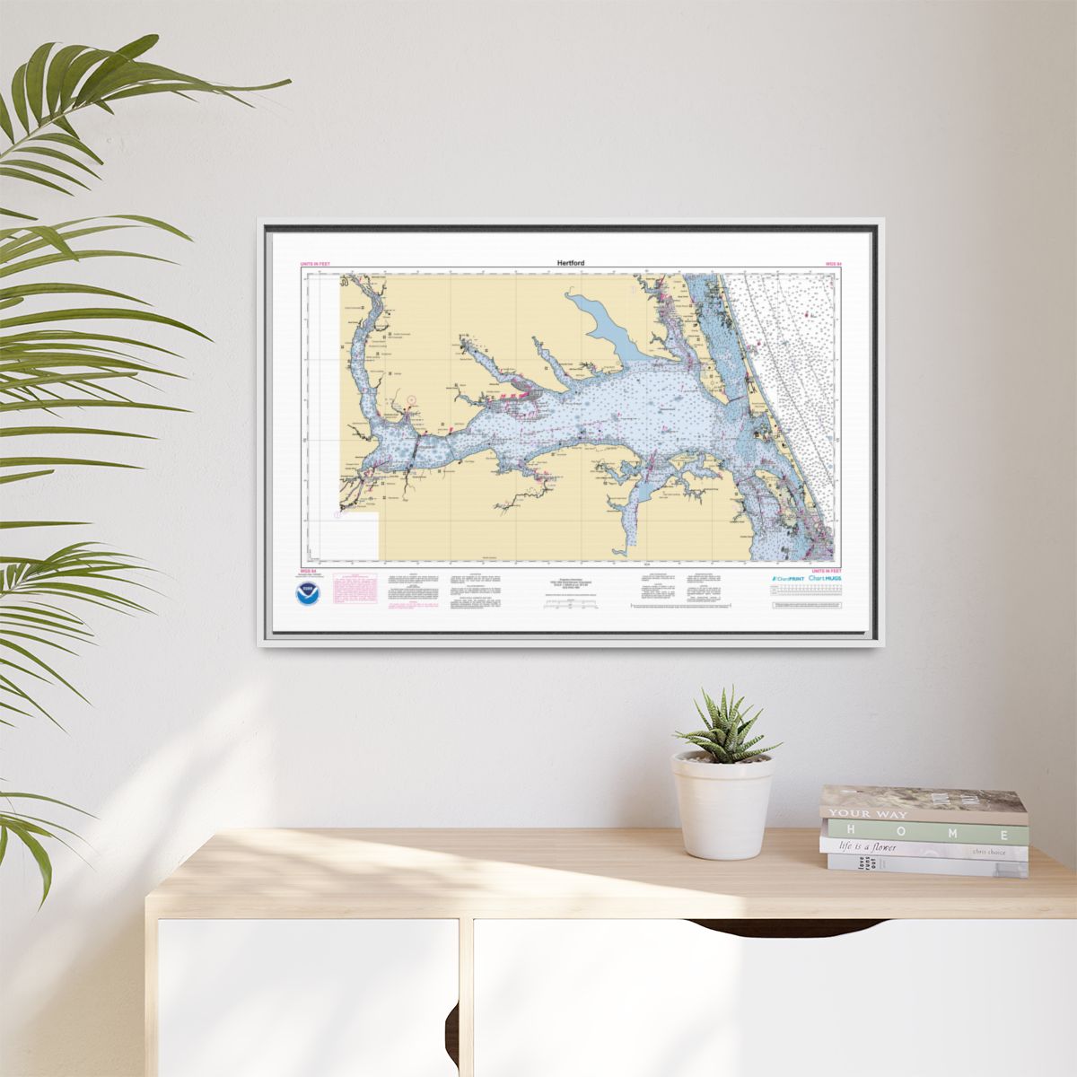 Canvas Framed Custom Chart of Hertford - NOAA Nautical Chart 34" x 22"