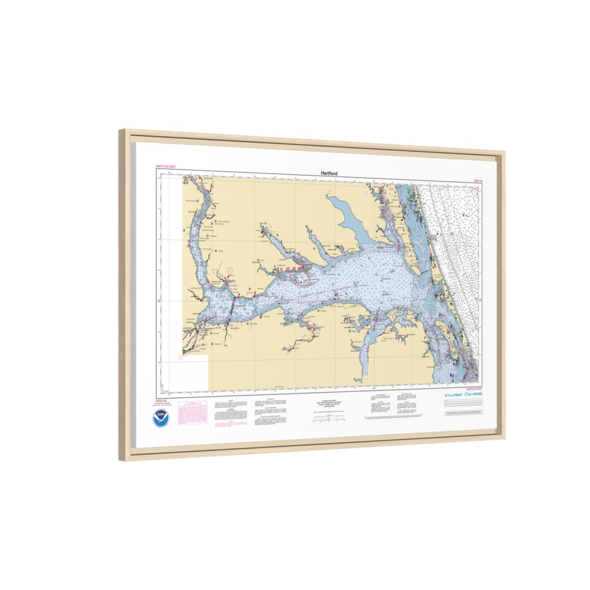 Canvas Framed Custom Chart of Hertford - NOAA Nautical Chart 34" x 22"
