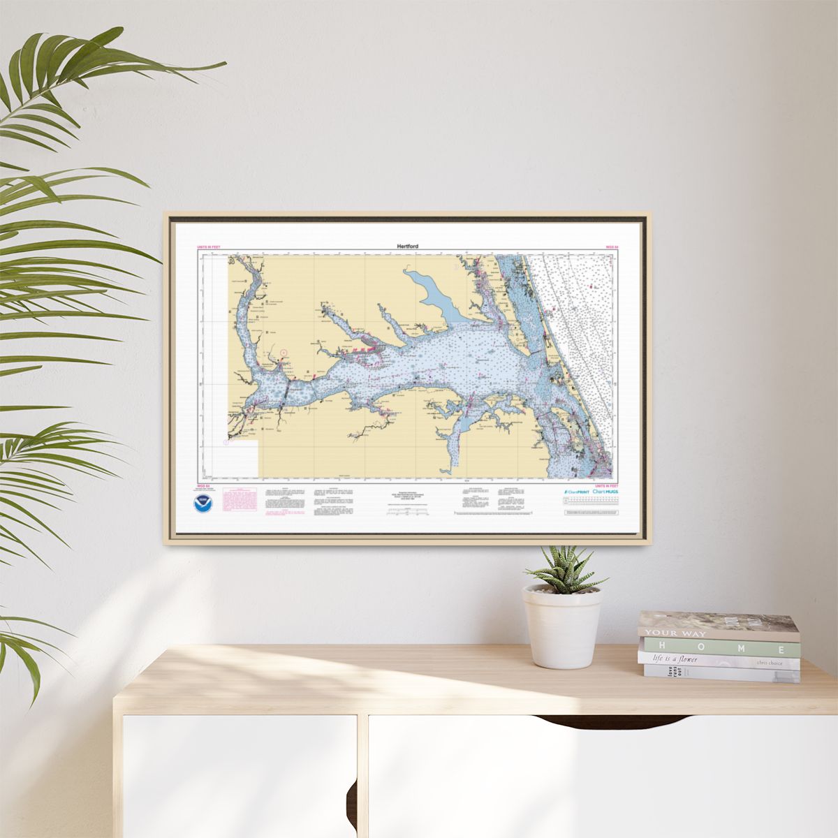 Canvas Framed Custom Chart of Hertford - NOAA Nautical Chart 34" x 22"