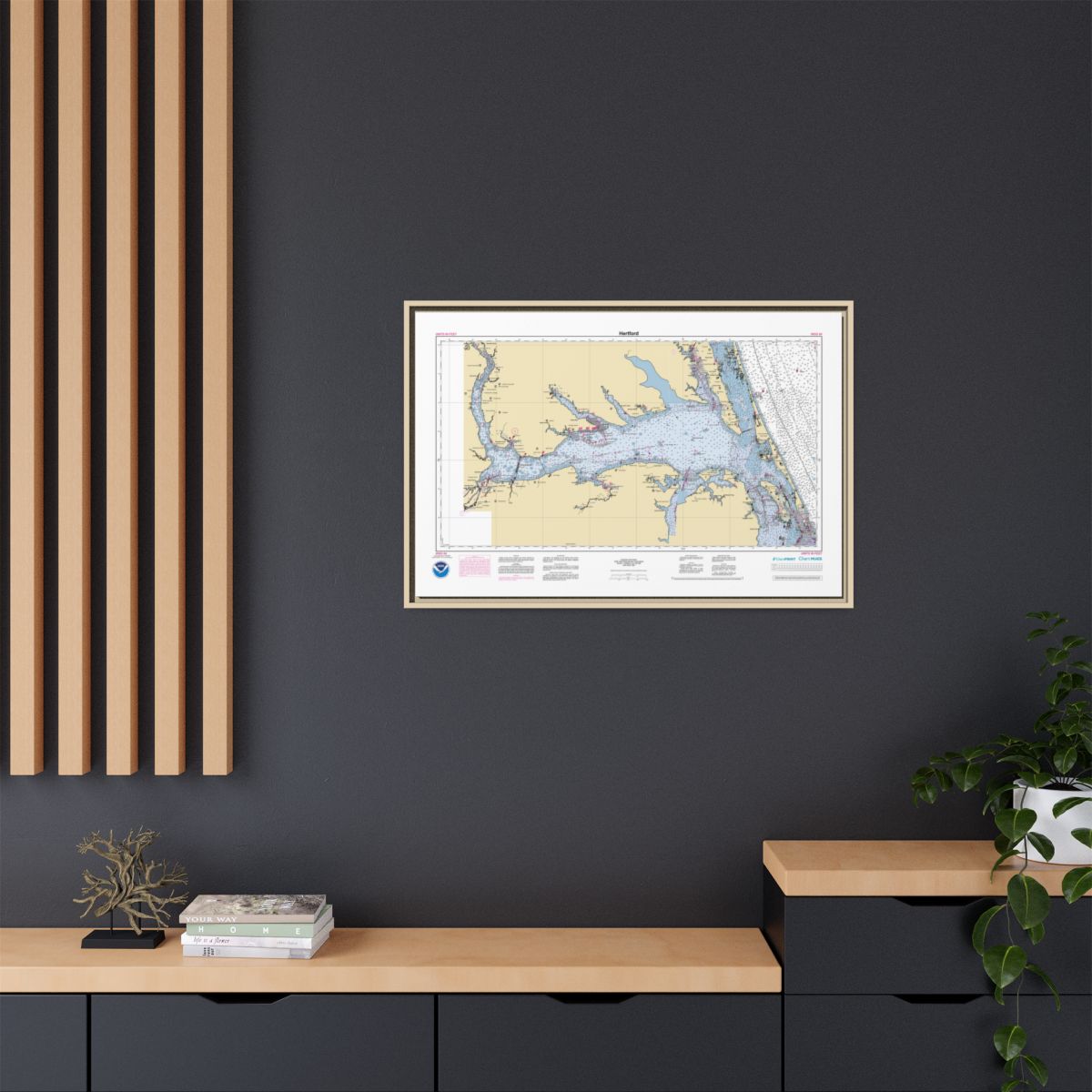 Canvas Framed Custom Chart of Hertford - NOAA Nautical Chart 34" x 22"