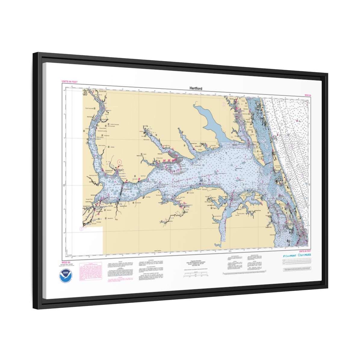 Canvas Framed Custom Chart of Hertford - NOAA Nautical Chart 34" x 22"
