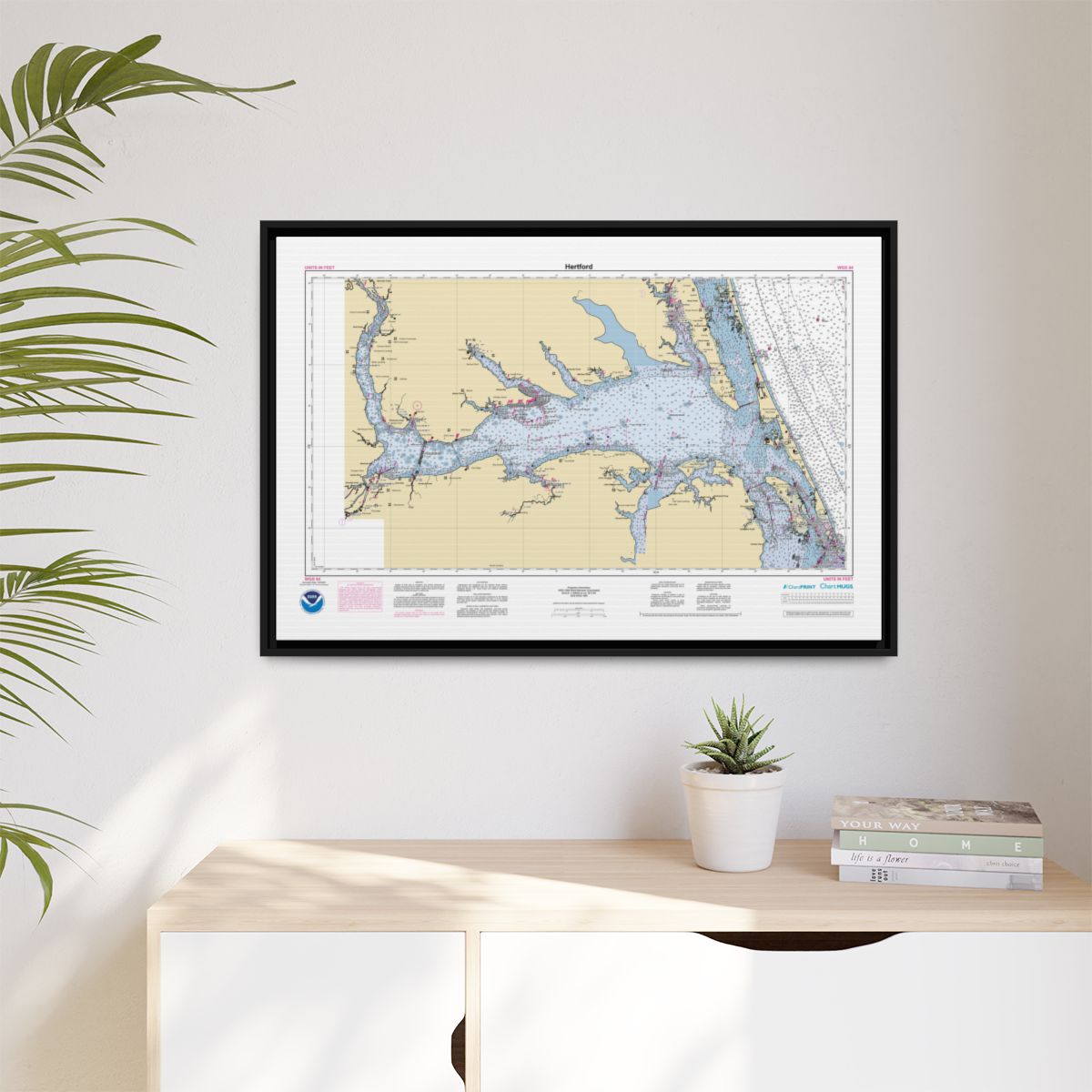 Canvas Framed Custom Chart of Hertford - NOAA Nautical Chart 34" x 22"