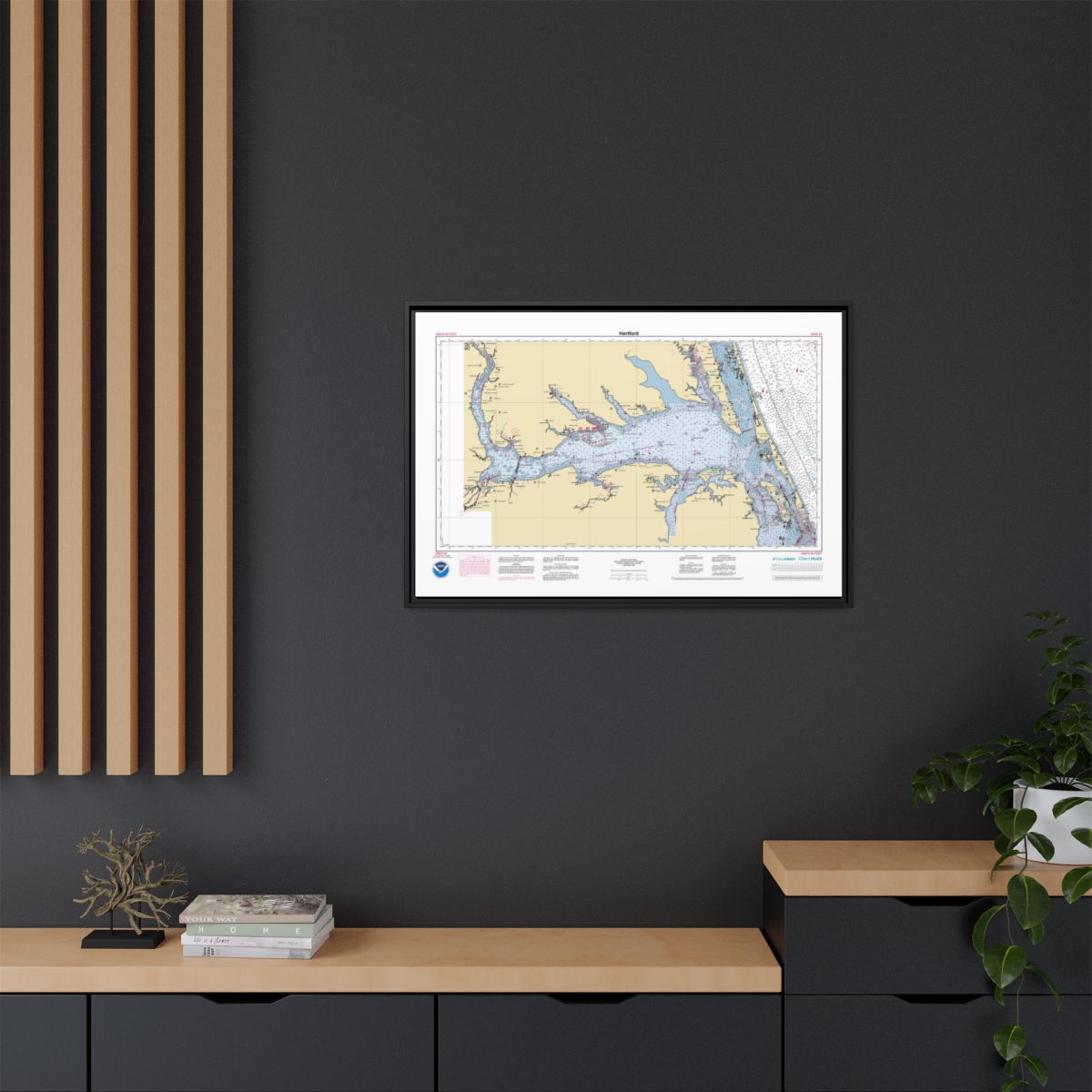 Canvas Framed Custom Chart of Hertford - NOAA Nautical Chart 34" x 22"