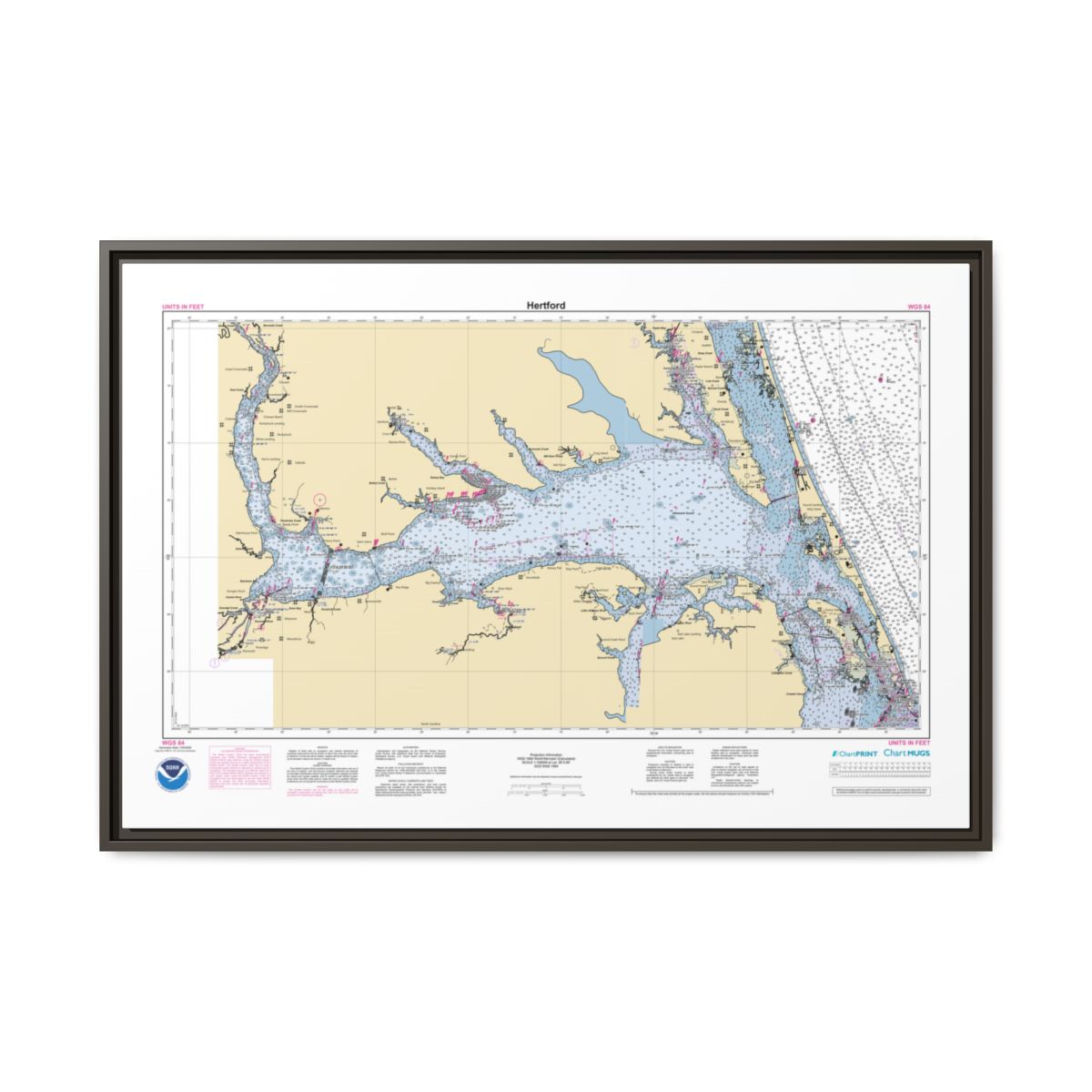 Canvas Framed Custom Chart of Hertford - NOAA Nautical Chart 34" x 22"