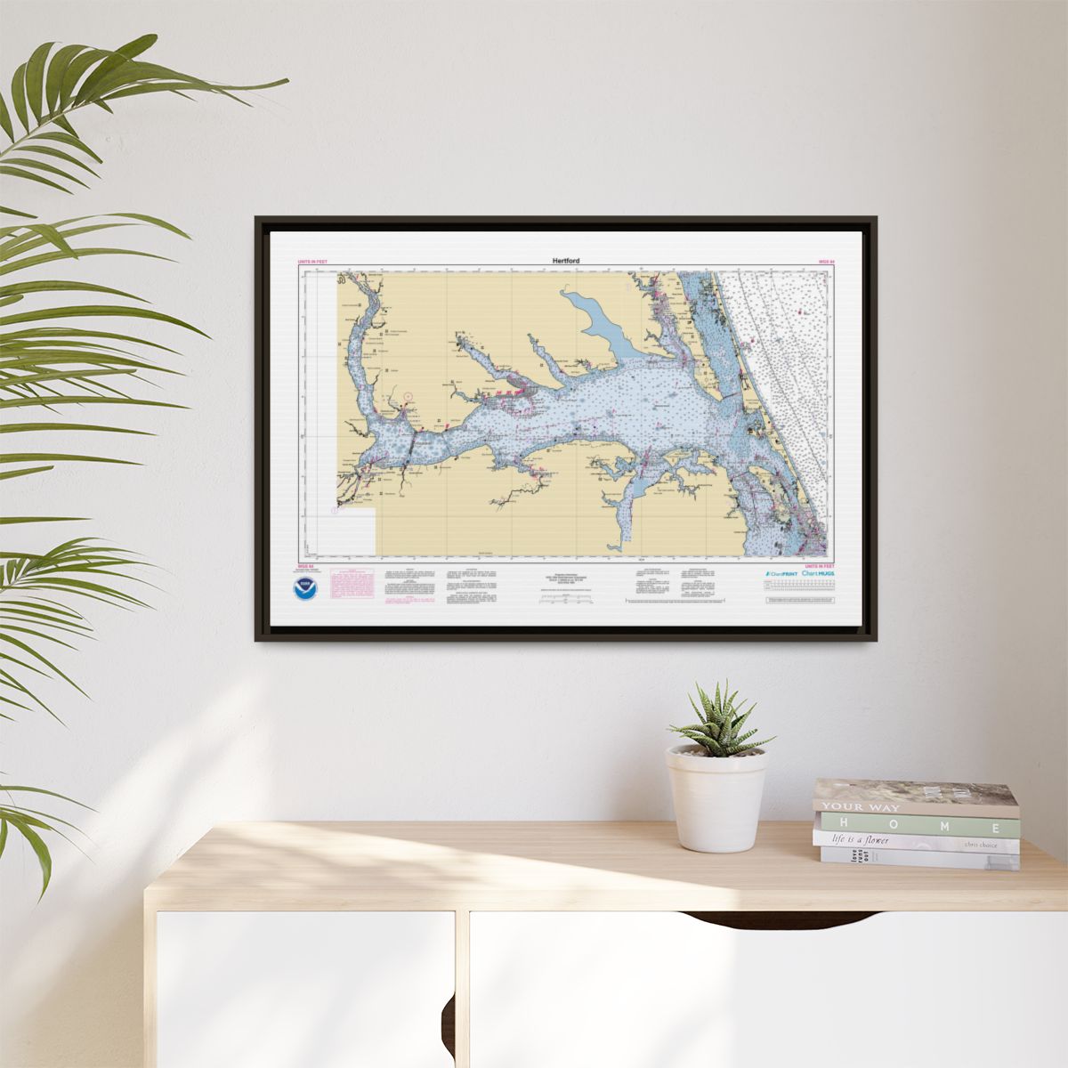 Canvas Framed Custom Chart of Hertford - NOAA Nautical Chart 34" x 22"