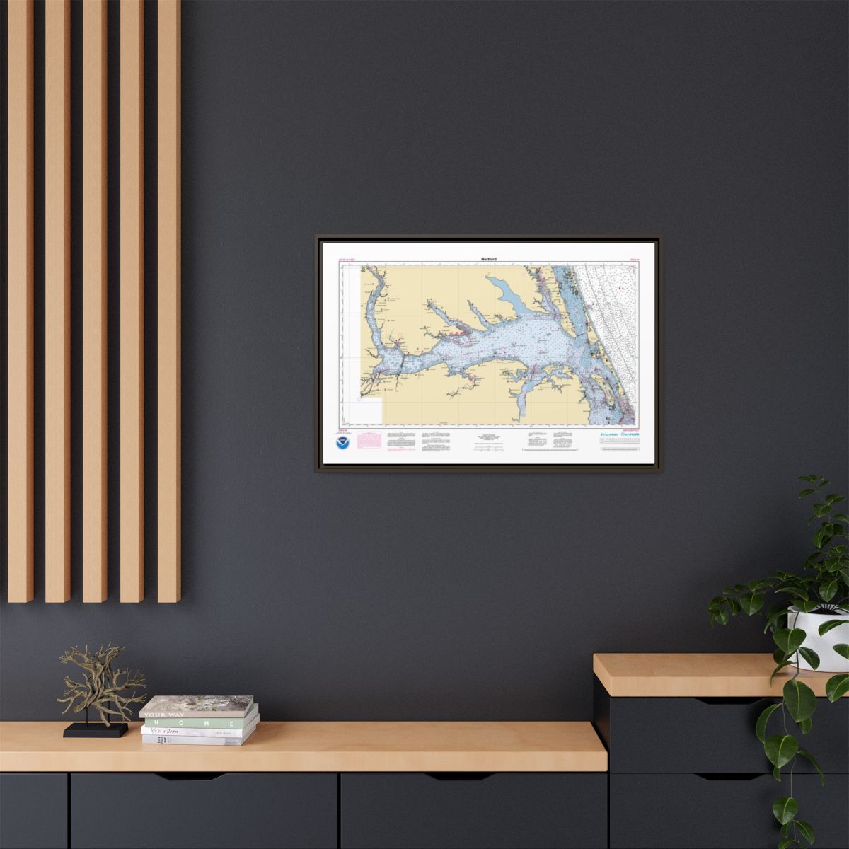 Canvas Framed Custom Chart of Hertford - NOAA Nautical Chart 34" x 22"