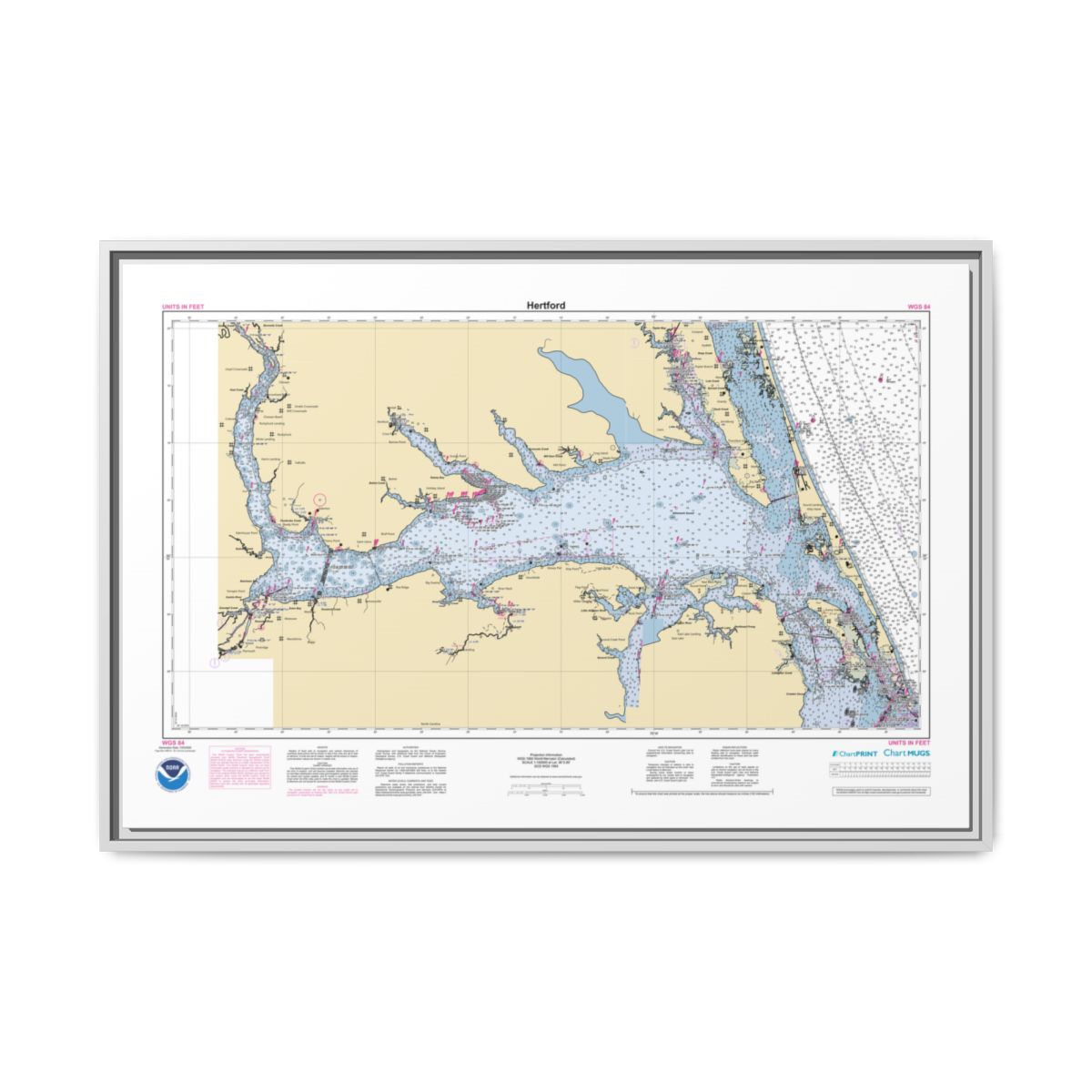 Canvas Framed Custom Chart of Hertford - NOAA Nautical Chart 34" x 22"
