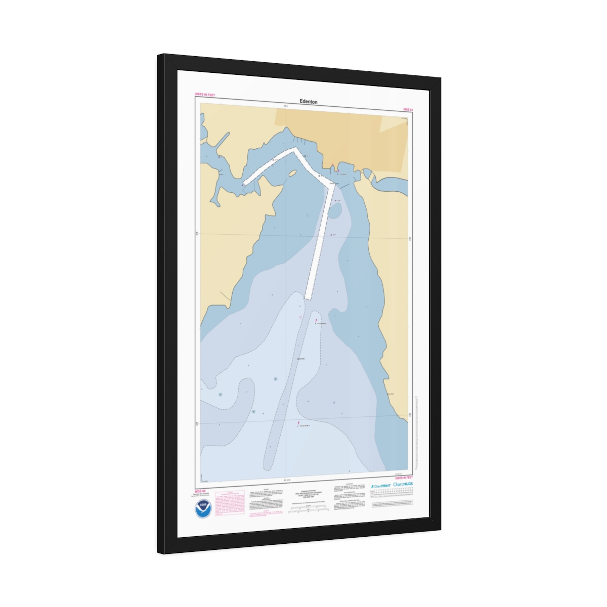 Framed Custom Chart of Edenton - NOAA Nautical Chart 22" x 34"