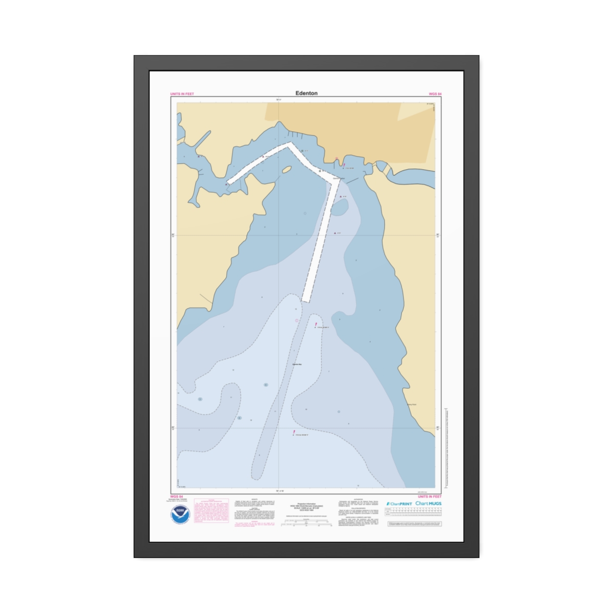 Framed Custom Chart of Edenton - NOAA Nautical Chart 22" x 34"