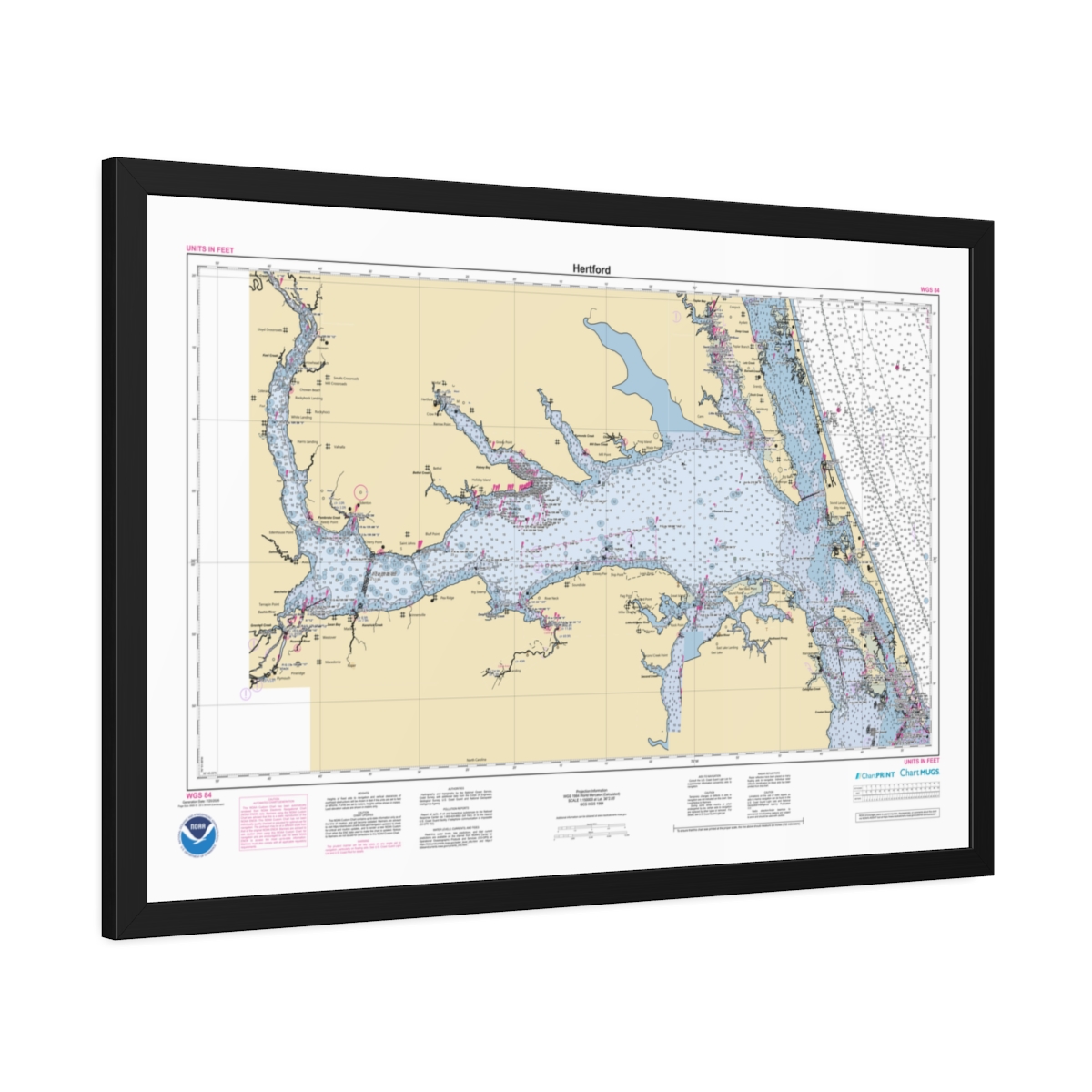 Framed Custom Chart of Hertford - NOAA Nautical Chart 34" x 22"