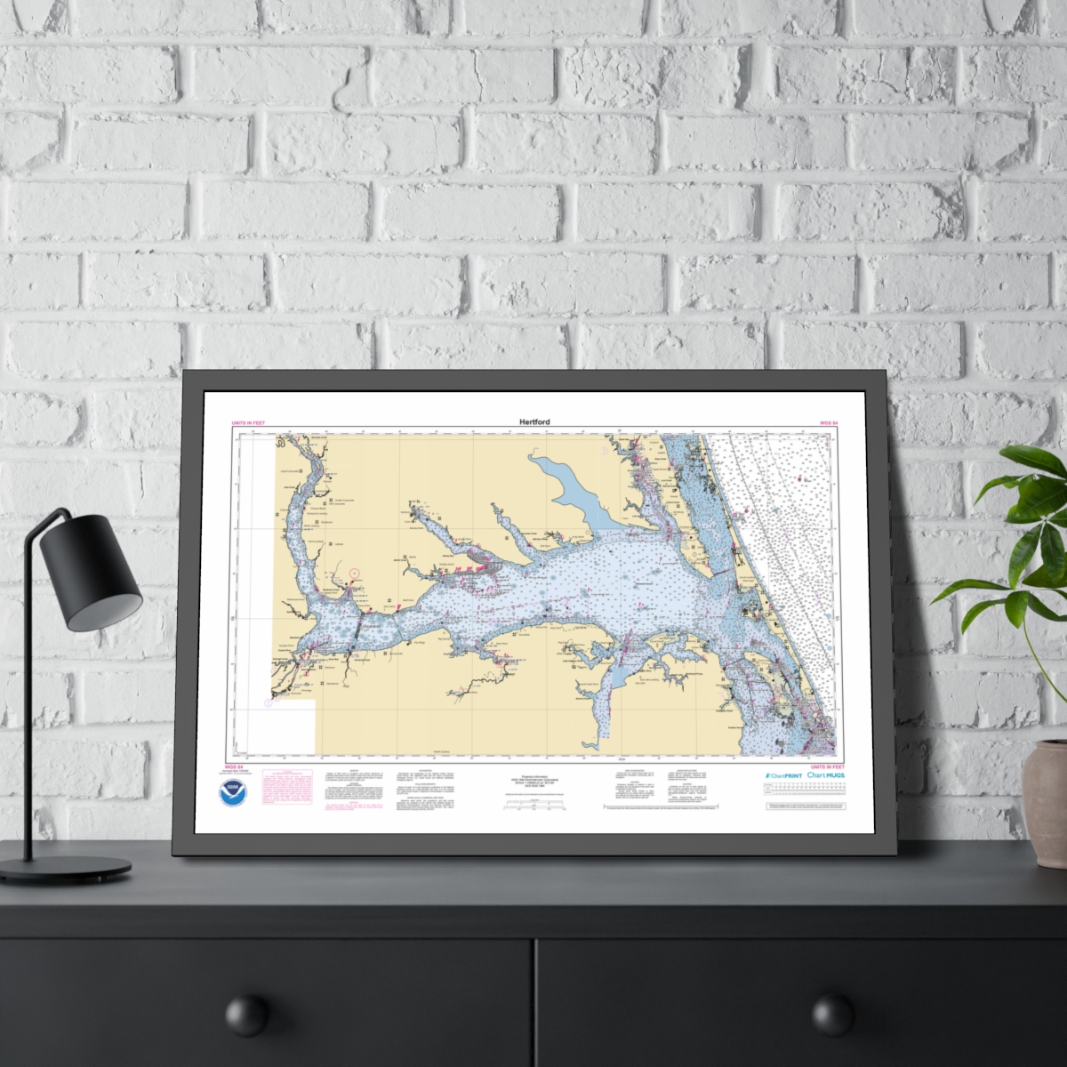 Framed Custom Chart of Hertford - NOAA Nautical Chart 34" x 22"